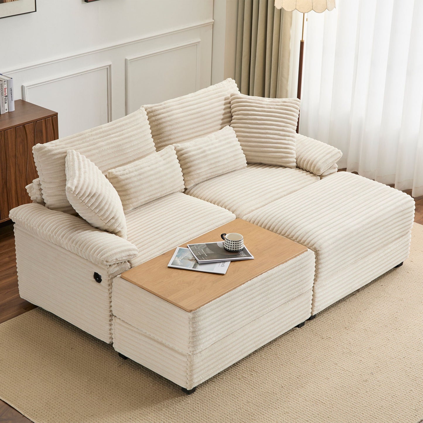 Double Chaise Lounge Set With Reversible Storage Ottomans, USB Port - Snoozhouse