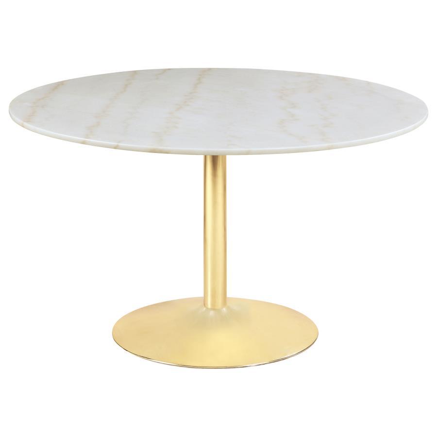 Kella - 5 Piece Round Marble Top Dining Set - Blue And Gold - Snoozhouse