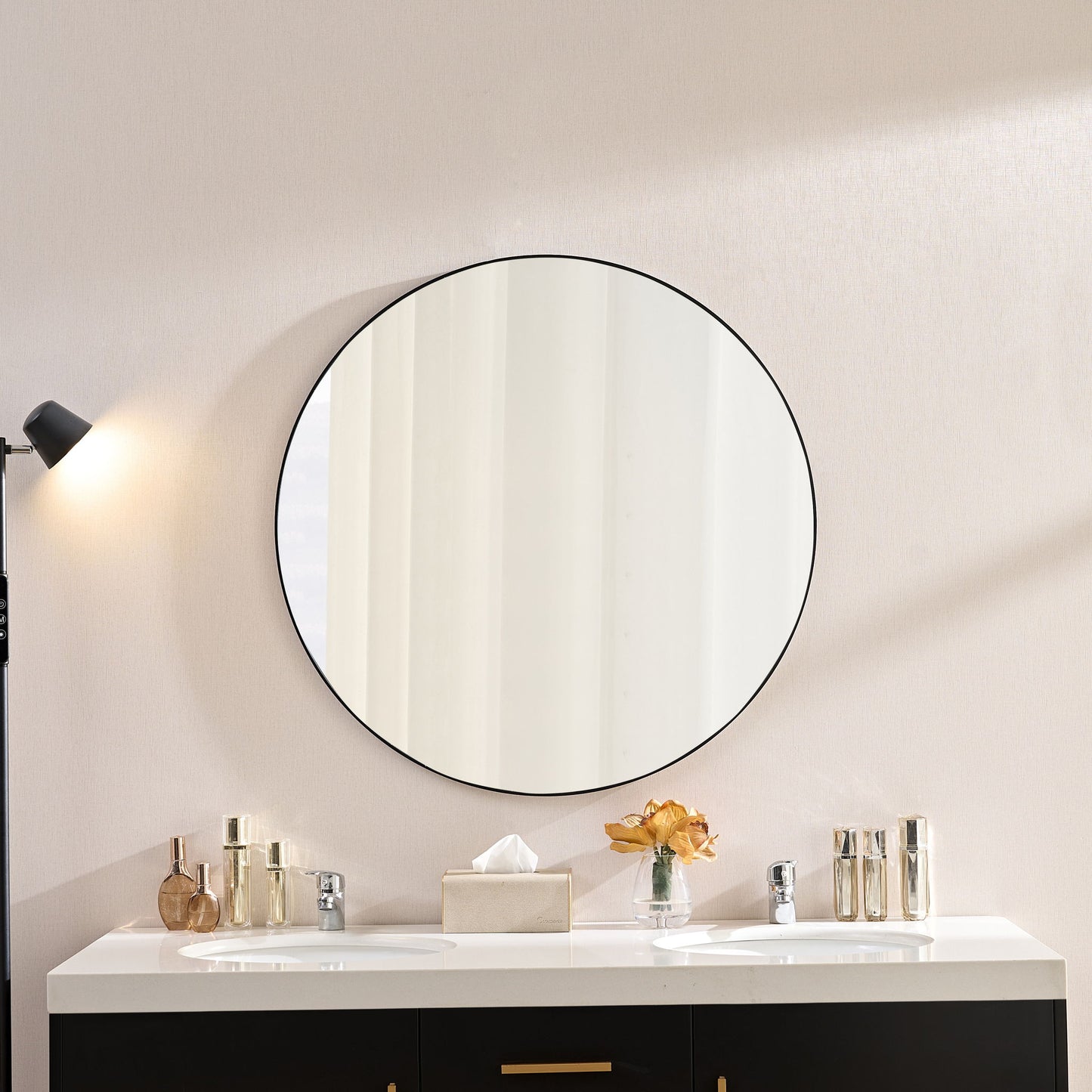 Wall Circular Framed Vanity Mirror For Bathroom, Living Room Decor - Black Daily Nest