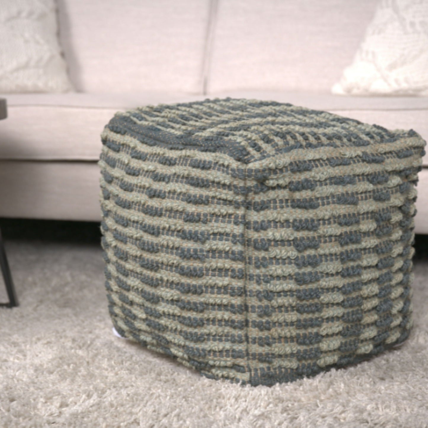 Walle - Fabric Square Pouf Ottoman And Floor Cushion Teal - Blue Home Essentials