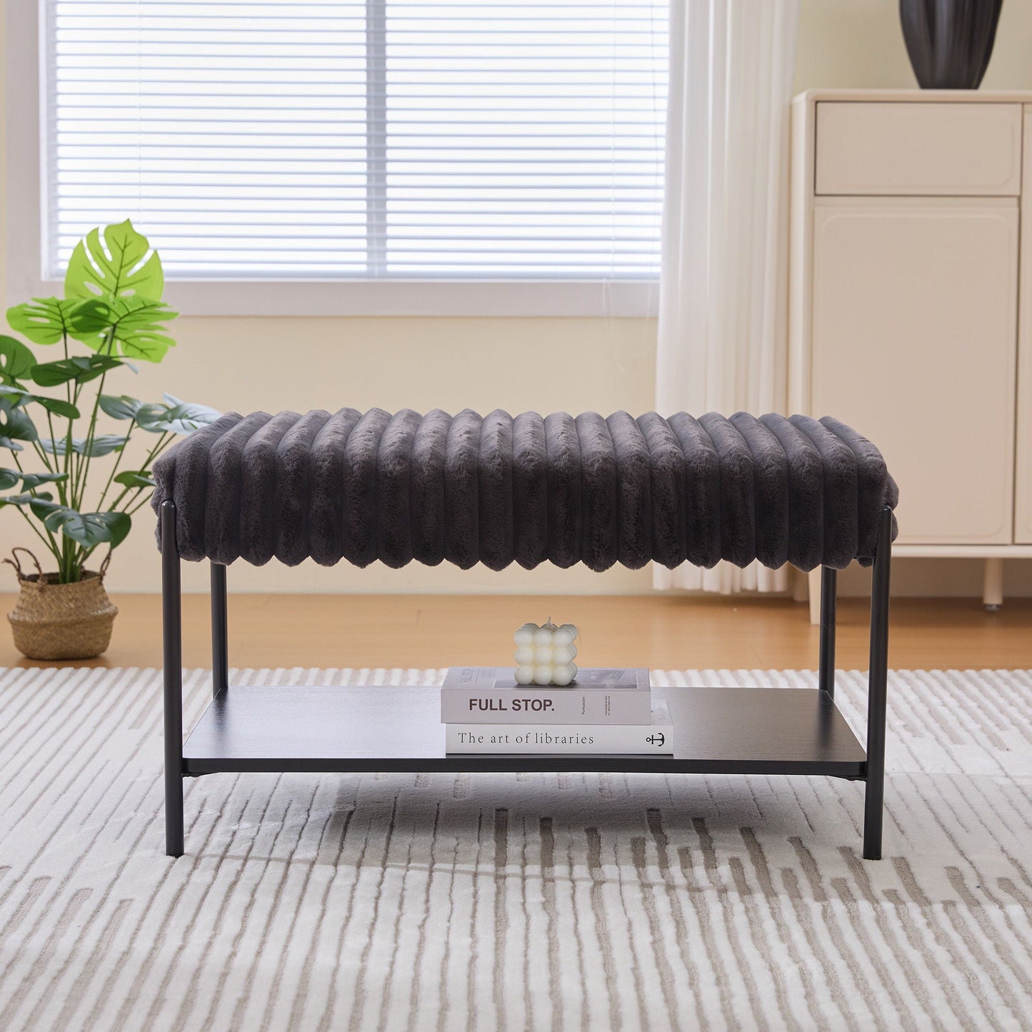 Upholstered Ottoman Coffee Table Foot Rest With Open Storage Home Essentials