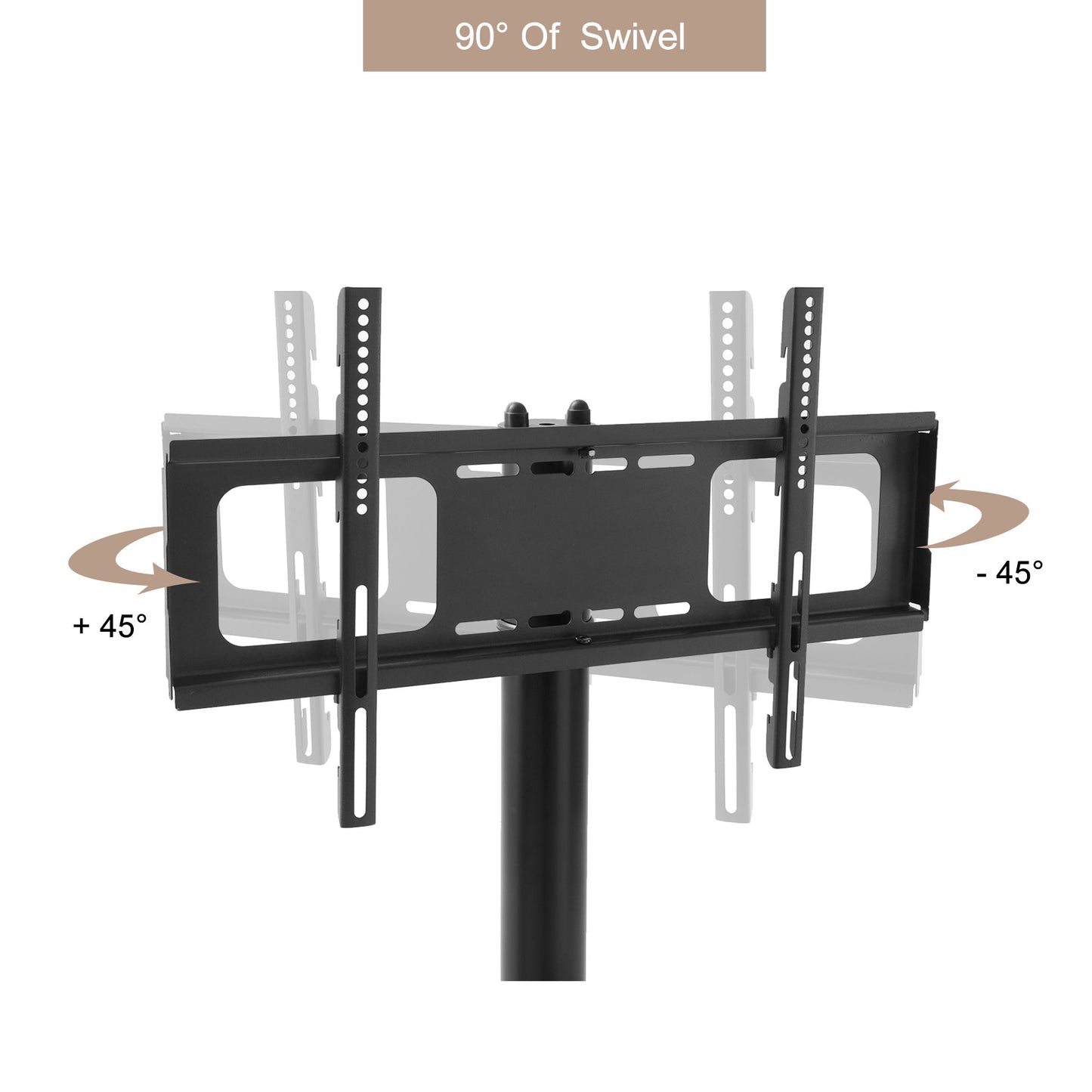 Height And Angle Adjustable Multi-Function Tempered Glass Metal Frame Floor With Lockable Wheels Mobile TV Stand, Lcd / Plasma TV Bracket 2 Tier Tempered Glass Shelves For Multiple Media Devices - Black Home Essentials