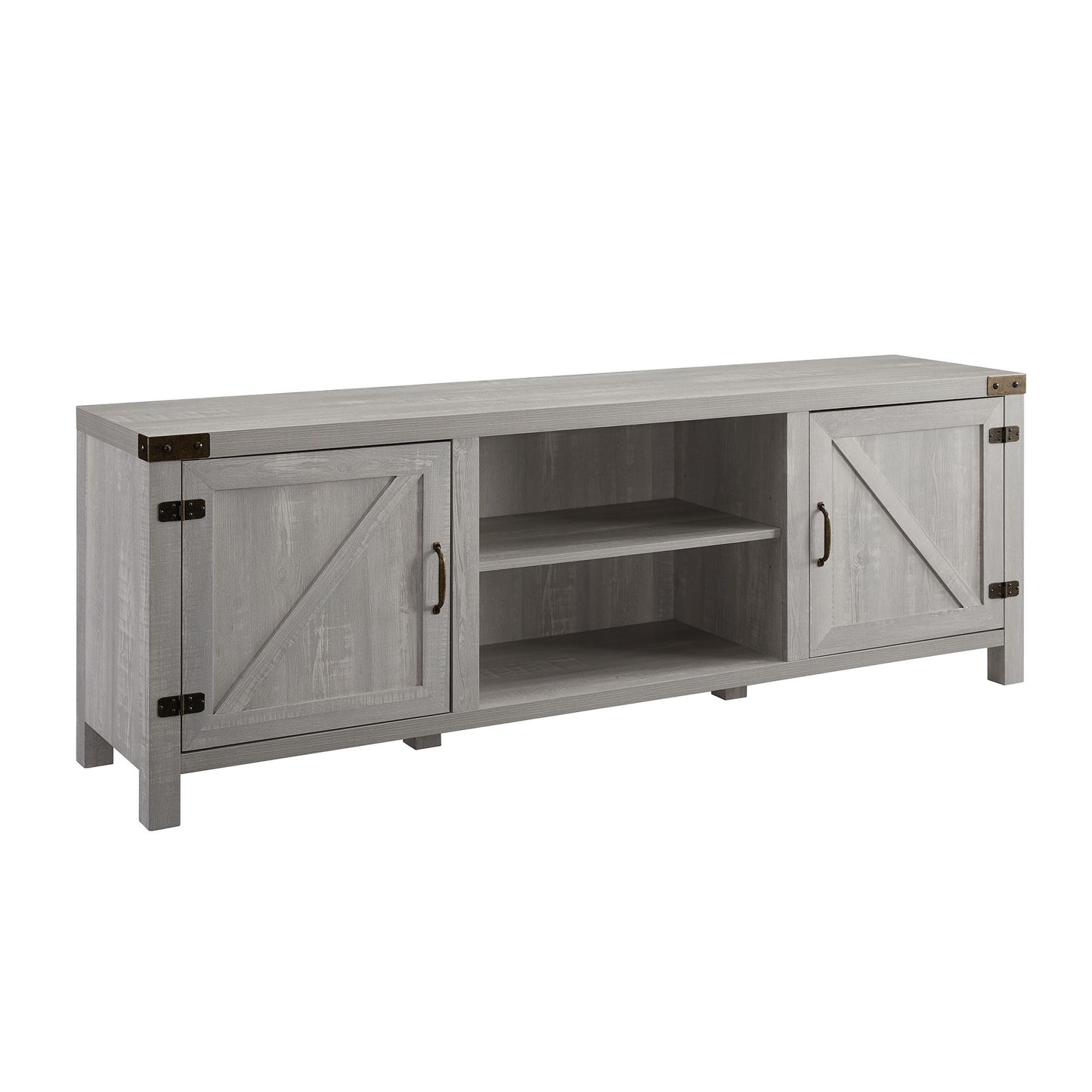 Rustic Farmhouse Double Barn Door 70" TV Stand For 80" TVs With Center Shelves Walker Edison