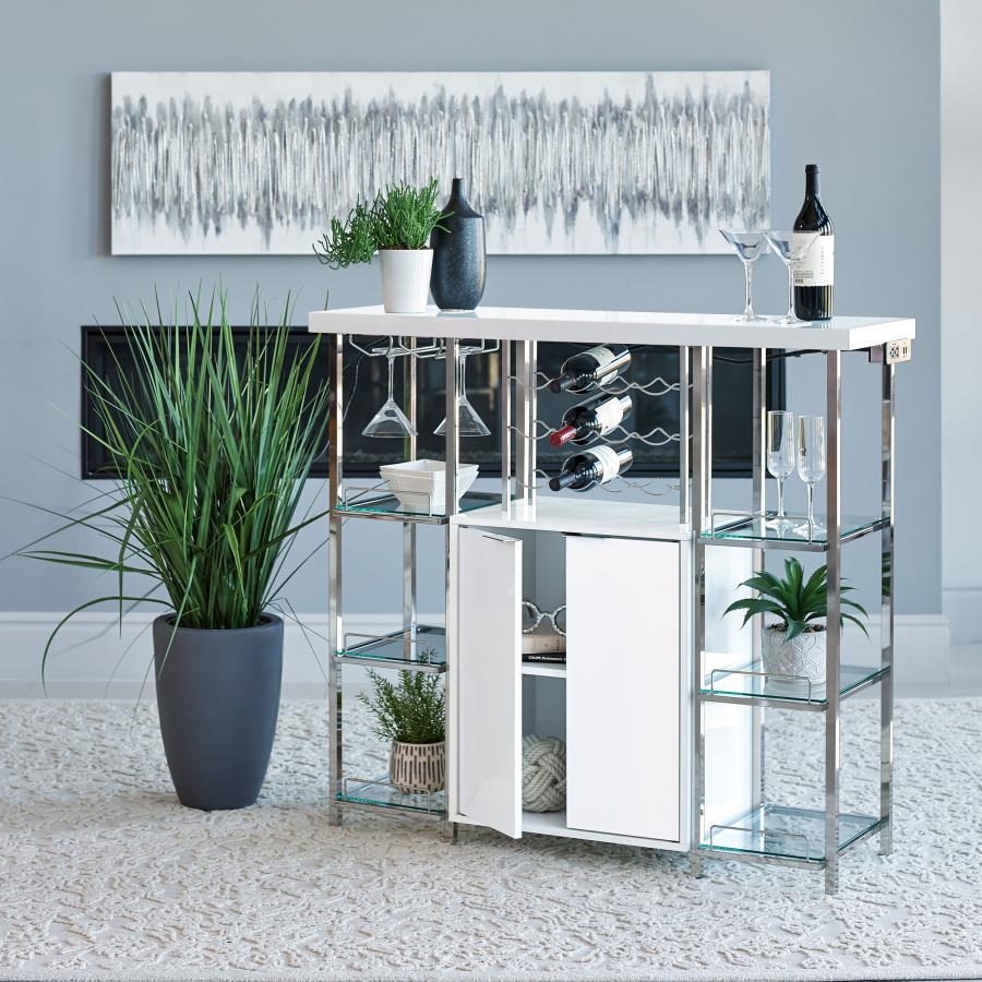 Gallimore - 2 Door Bar Cabinet Wine Storage - White High Gloss CoasterEssence