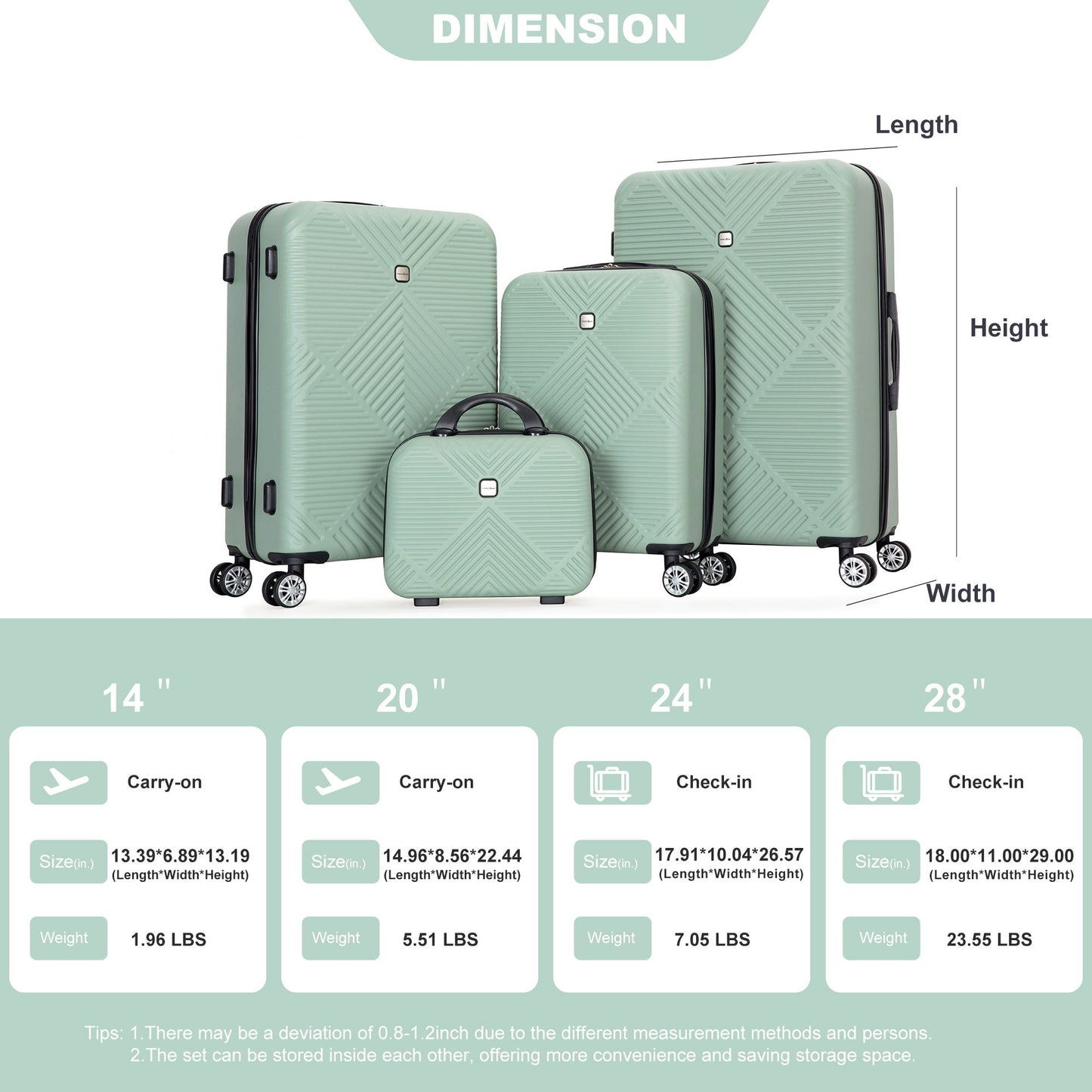 4 Piece Lightweight Suitcase, Makeup Box, Aircraft Wheels Daily Nest