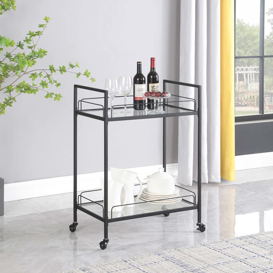 Curltis - 2-Tier Rectangular Glass Shelf Metal Bar Cart - Black CoasterEssence