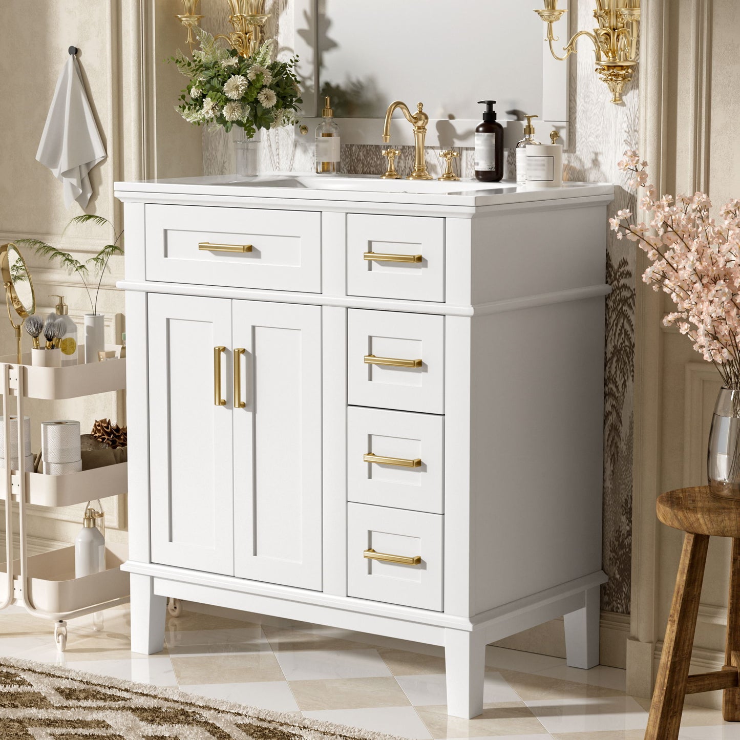 Modern Bathroom Vanity With Ceramic Sink, Soft Close Storage Cabinet Hearth and Haven