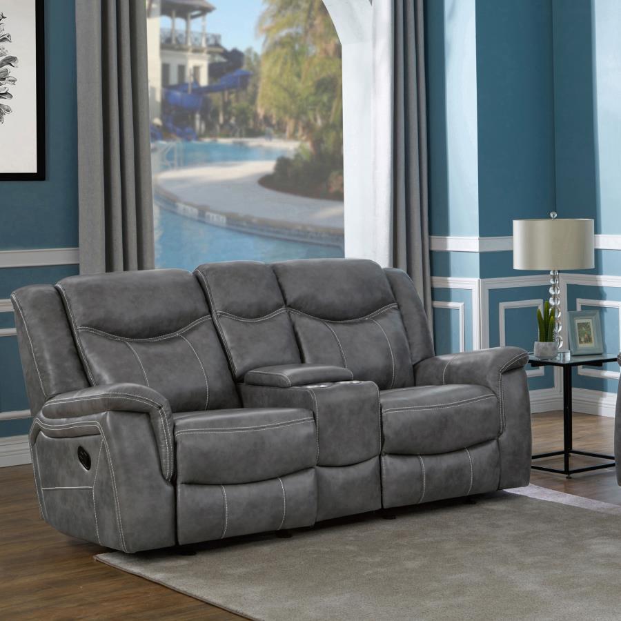 Conrad - Upholstered Padded Arm Glider Loveseat - Gray CoasterEveryday