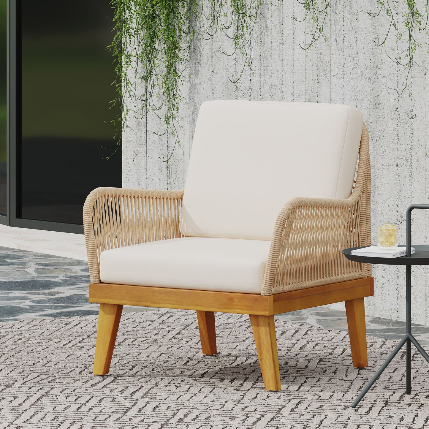 Outdoor Club Chair With Rope Weave Design - Teak Noble House