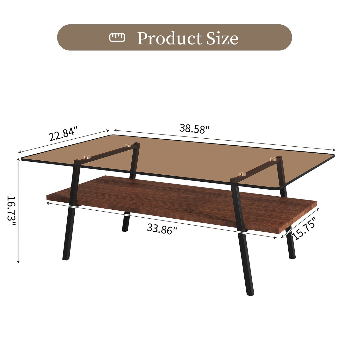 Rectangle Coffee Table, Tempered Glass Tabletop Modern Table For Living Room Home Essentials