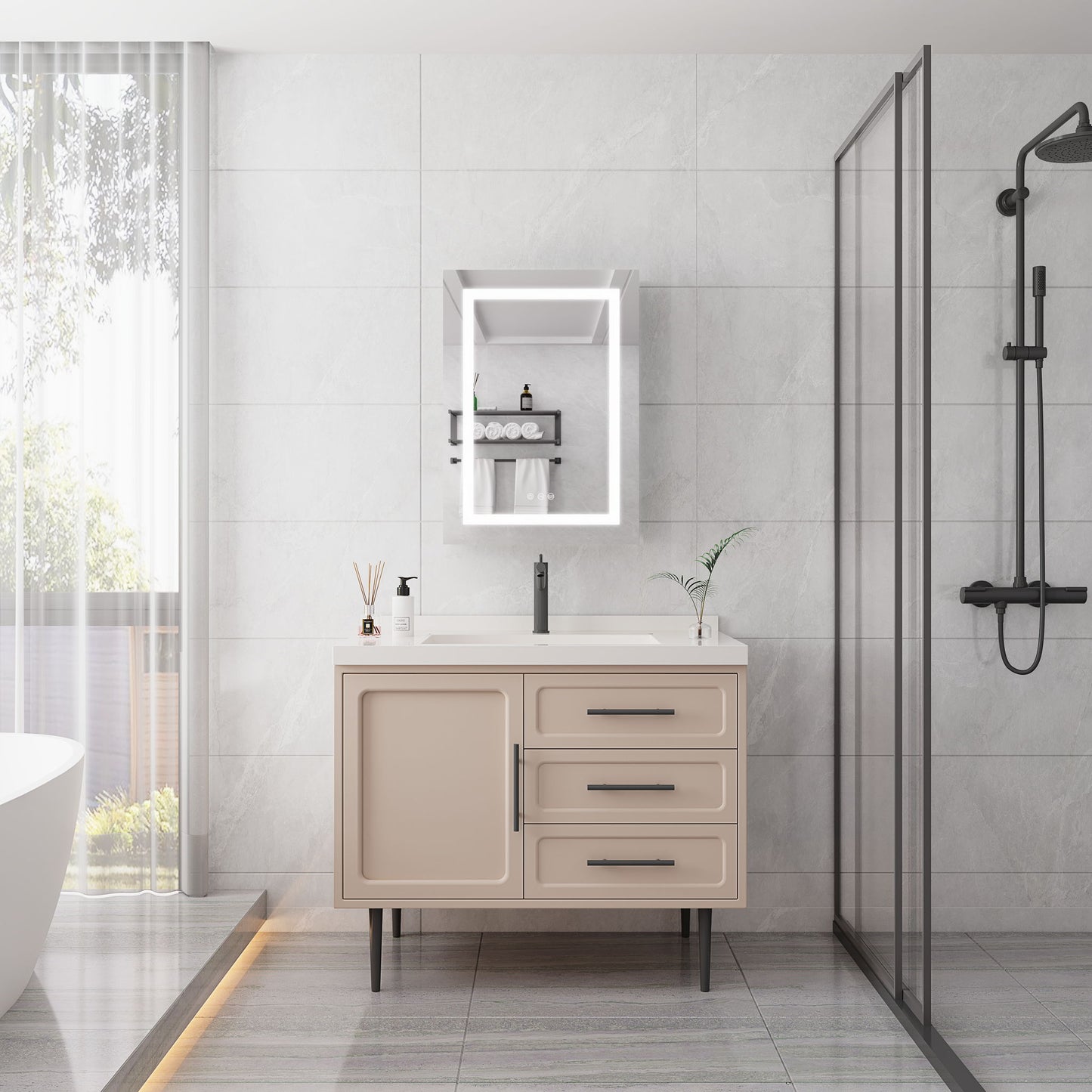 20 X 28" Bathroom Medicine Cabinet With Mirror Wall Mounted LED Bathroom Mirror Cabinet With Lights, Anti-Fog, Waterproof, Dimmable, 3000K~6000K, Single Door, Touch Swich, Storage Shelves - Silver Home Essentials