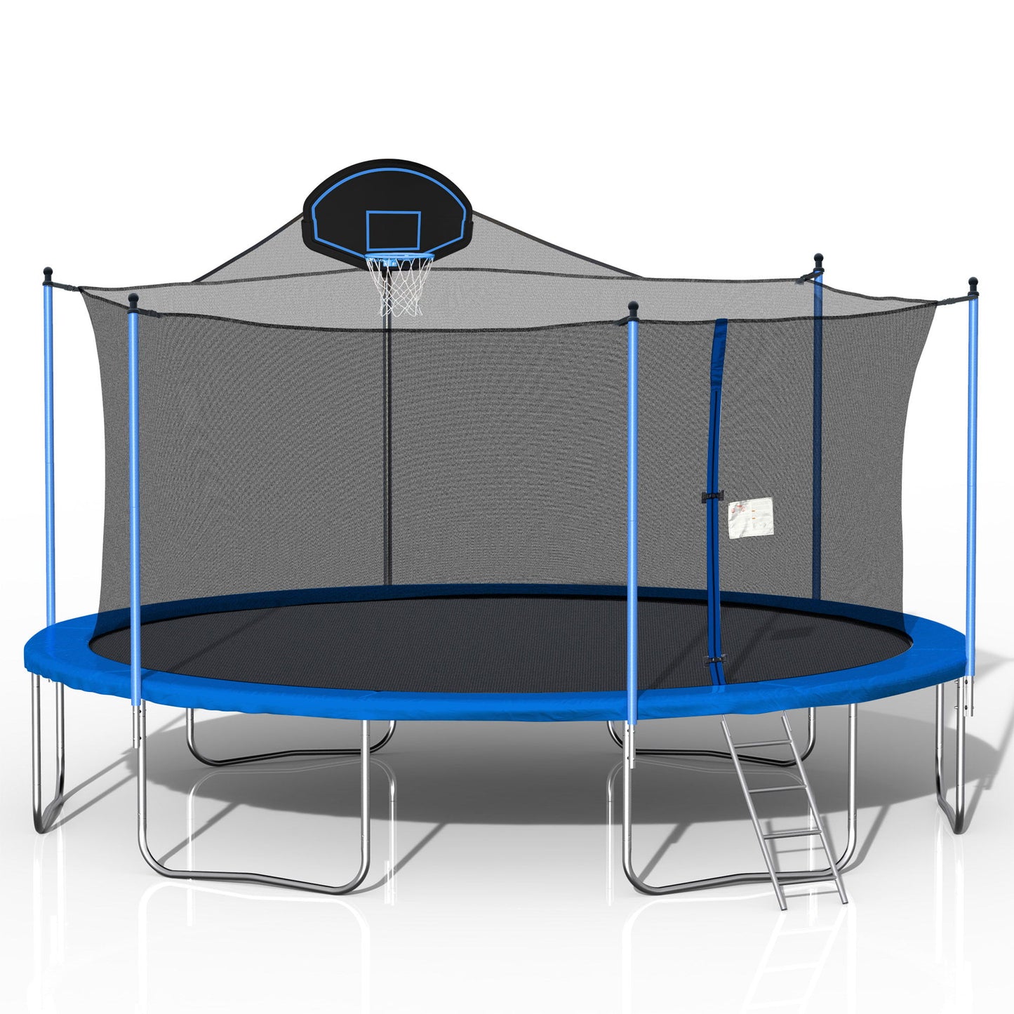 16Ft Trampoline For Adults & Kids With Basketball Hoop, Double-Sided Cover, Outdoor Trampolines With Ladder And Safety Enclosure Net For Kids And Adults - Blue Daily Nest
