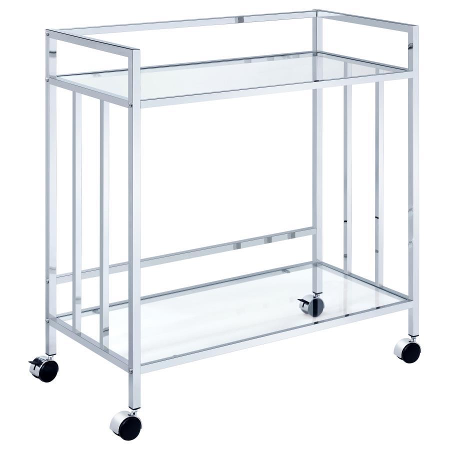 Cara - 2-tier Rectangular Glass Shelf Metal Bar Cart CoasterEssence