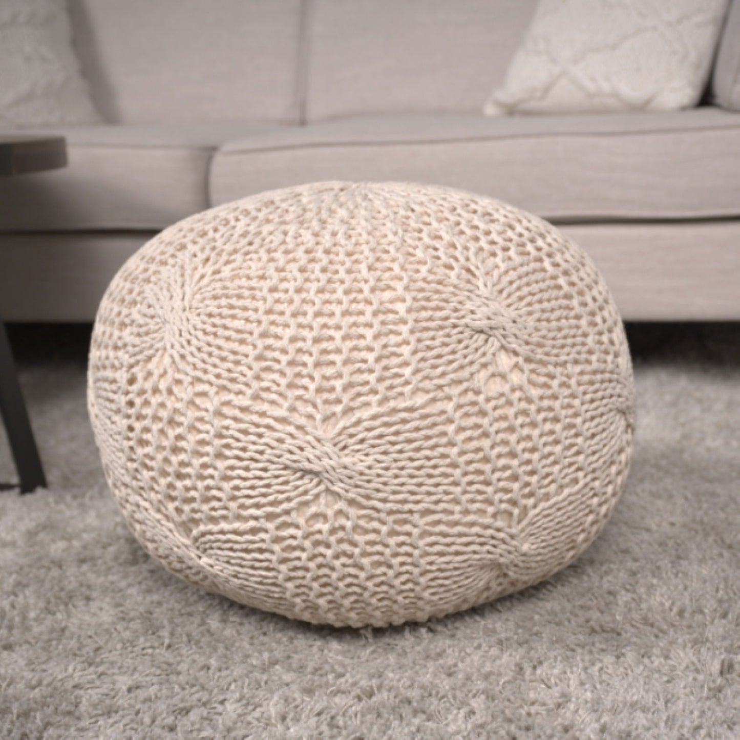 Bordeaux - Knitted Cotton Round Pouf Home Essentials