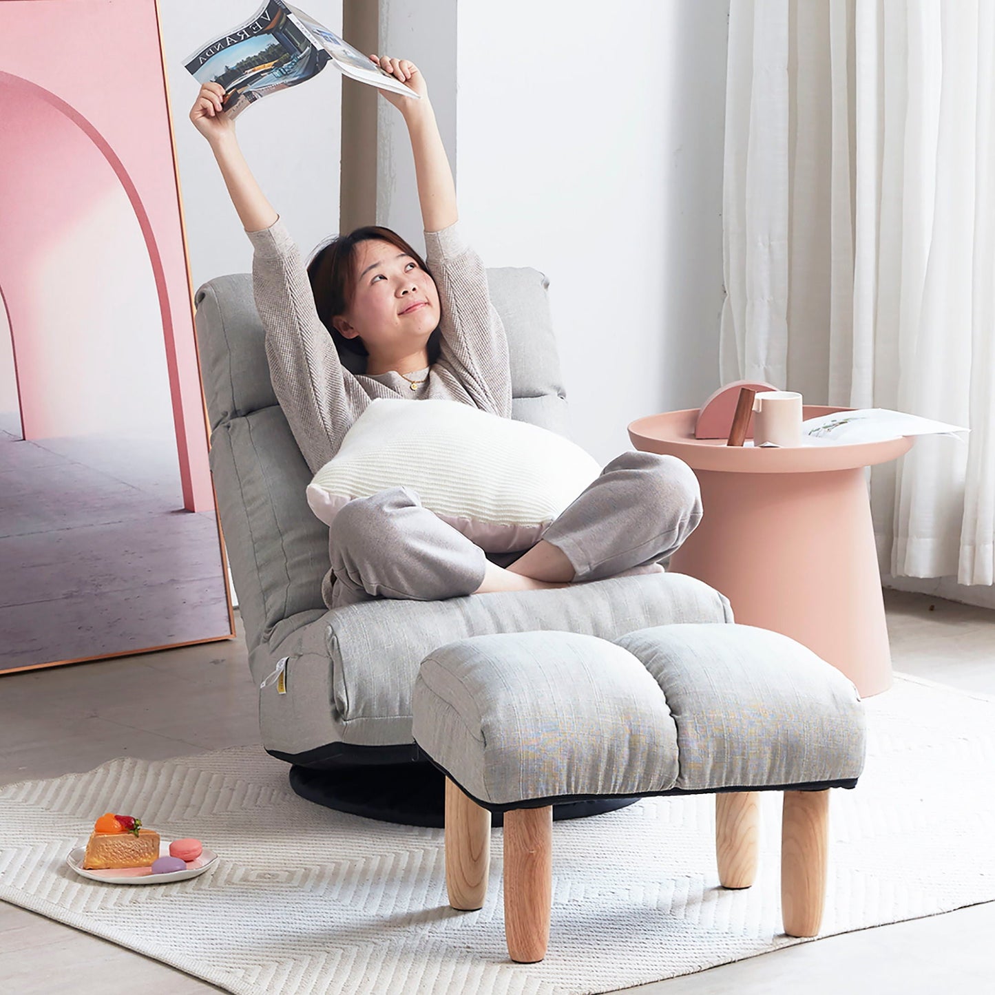 Adjustable Japanese Reclining Floor Chair Sofa With Metal Frame For Living Room Home Essentials
