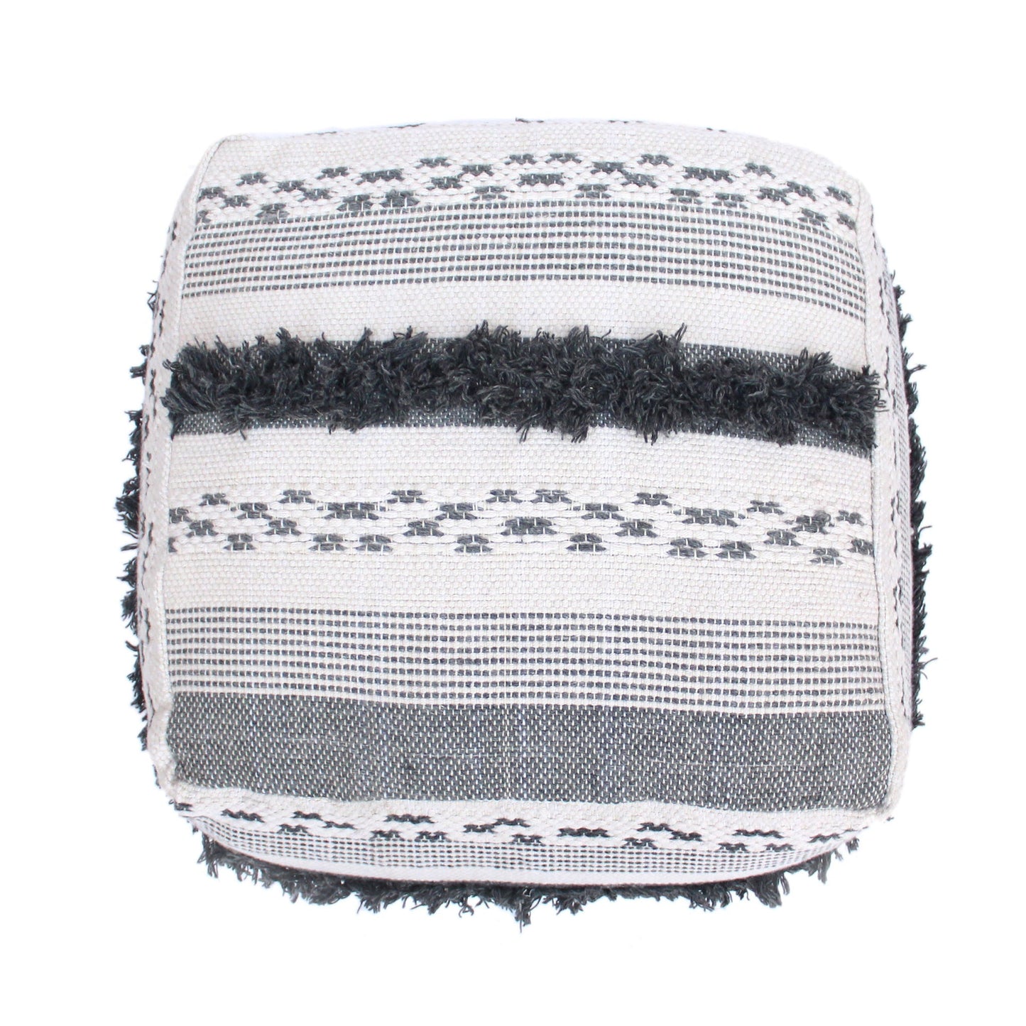 Karim - Faux Yarn Large Pouf, Durable - Ivory / Gray Home Essentials