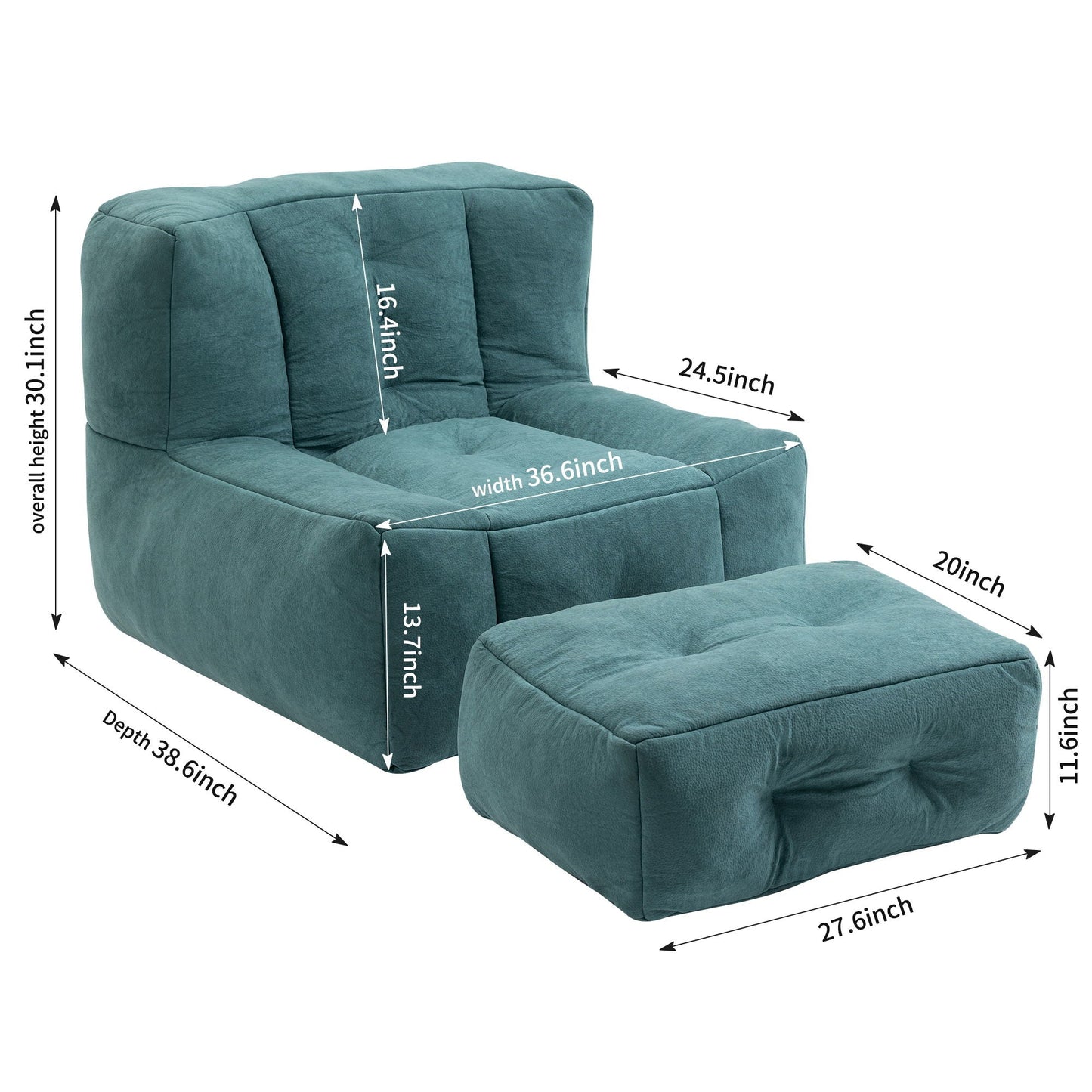 Modern Indoor Fluffy Bean Bag Chair With Memory Foam And Ottoman, Super Soft Home Essentials
