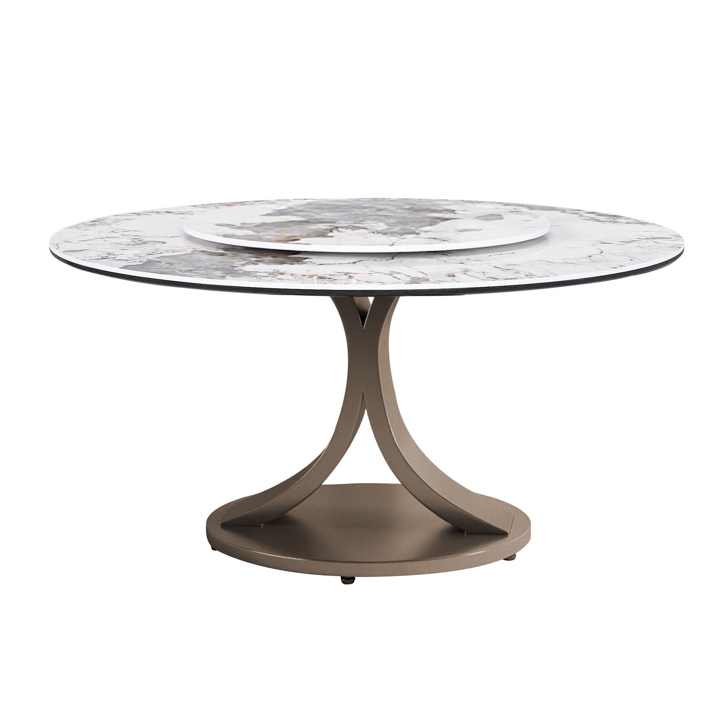 Round Dining Table With 360° Rotating Lazy Susan Scratch & Heat - Dark Purple / White Home Essentials
