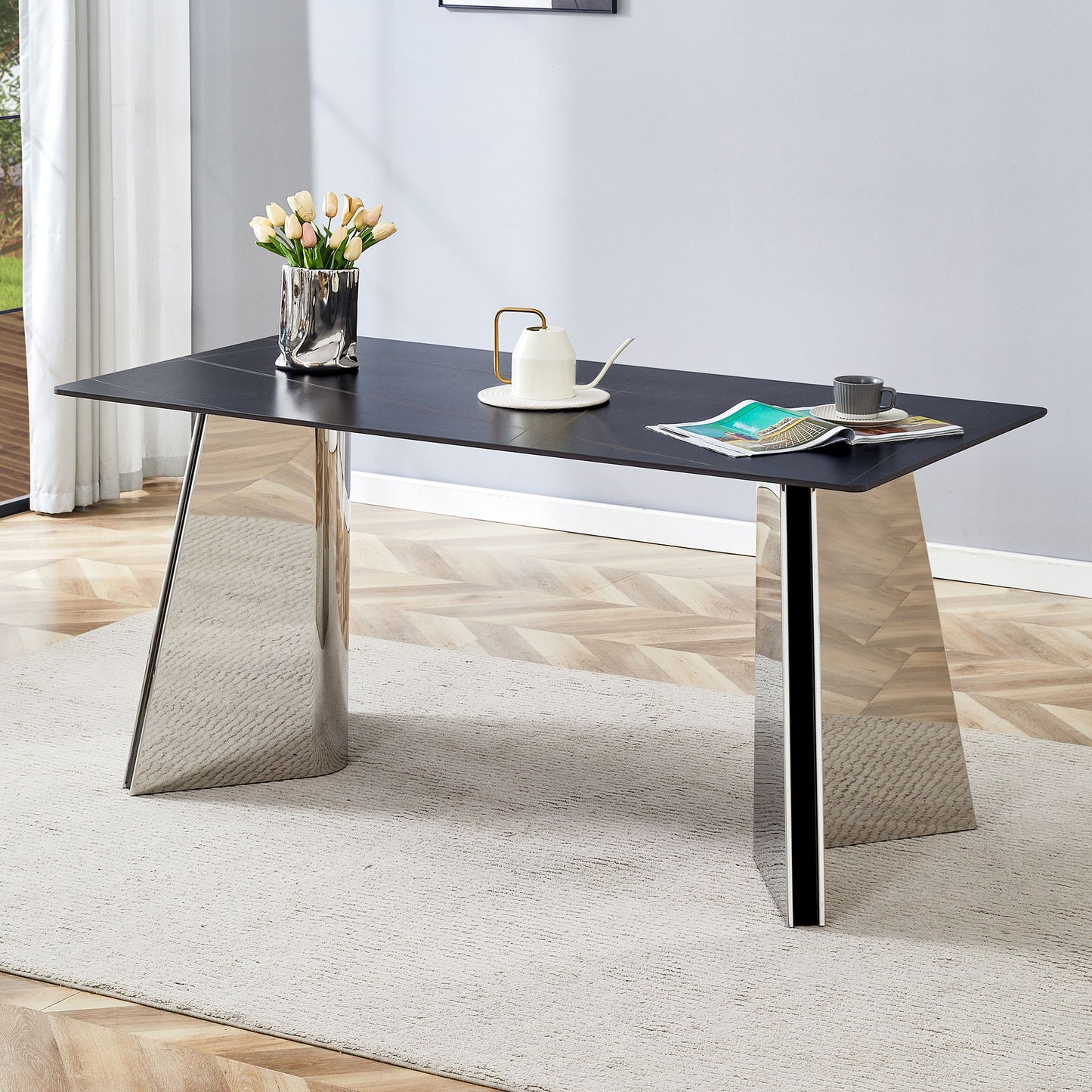 Modern Marble Patterned Dining Table With Stainless Steel Butterfly Legs Home Essentials