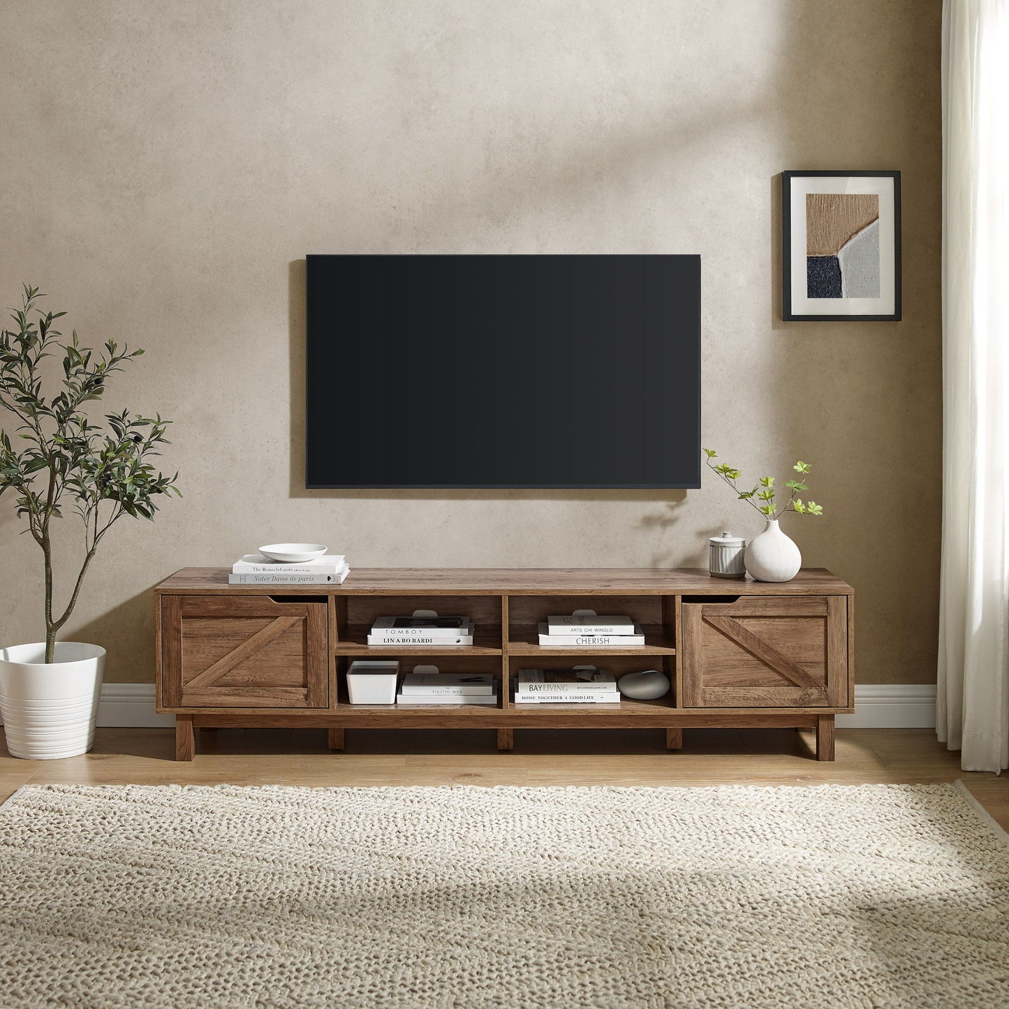 Rustic Barndoor Open-Storage TV Stand For TVs Up To 80" Walker Edison