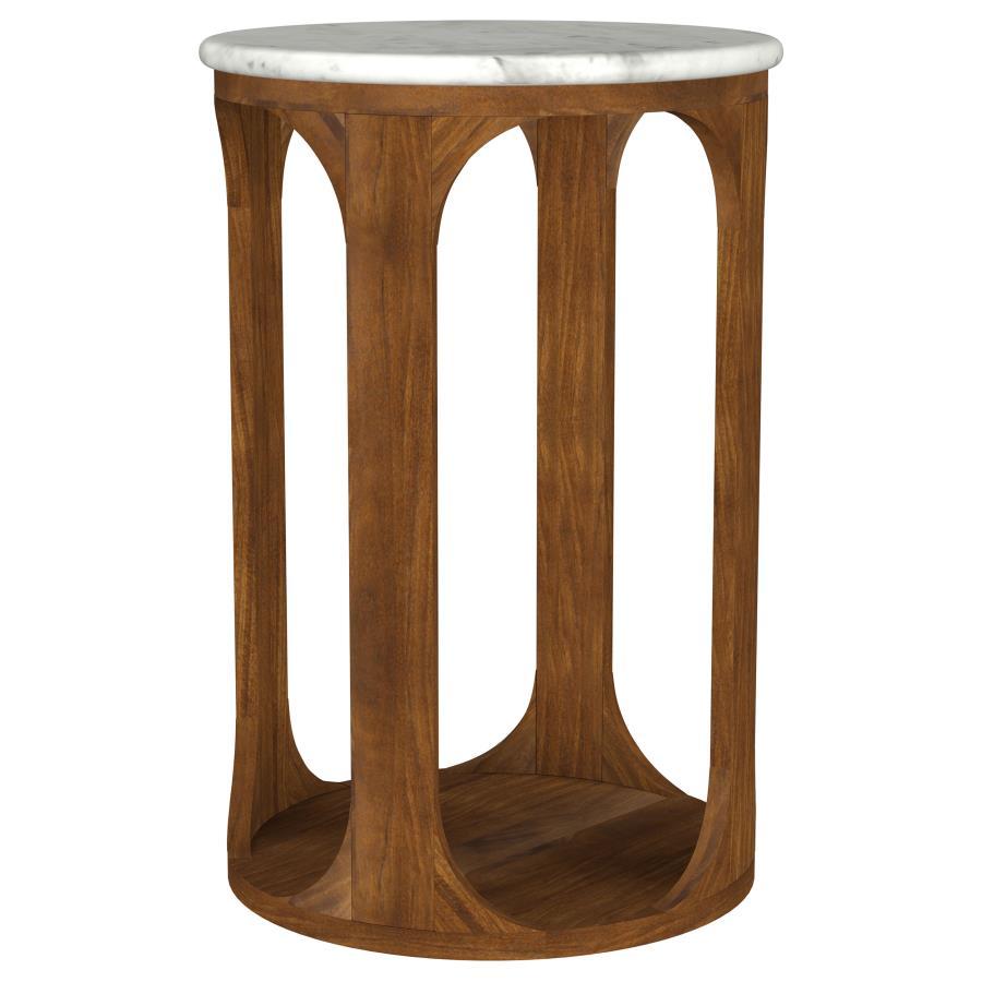 Berkeley - Round Marble Top Side Table - White And Brown Coaster Fine Furniture