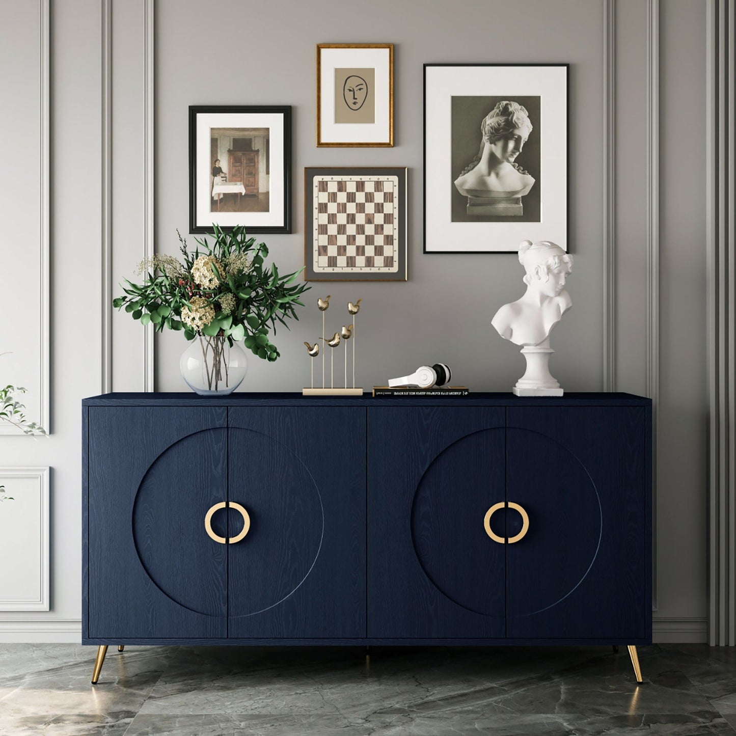 Modern Lacquered 4 Door Wooden Cabinet Sideboard Buffet Server Cabinet Storage Cabinet, For Living Room, Entryway, Hallway, Office, Kitchen And Dining Room Home Essentials