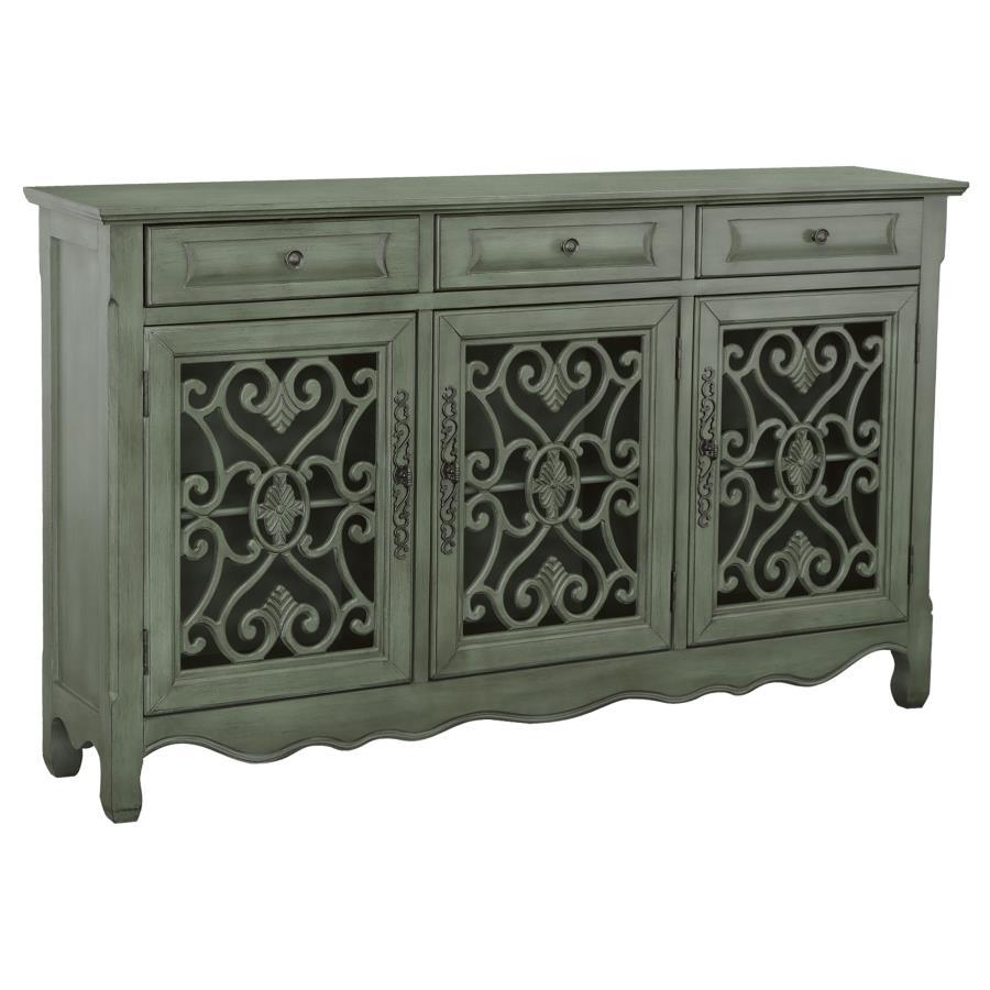 Madeline - 3-Drawer Scrollwork Accent Cabinet - Antique Green CoasterEssence