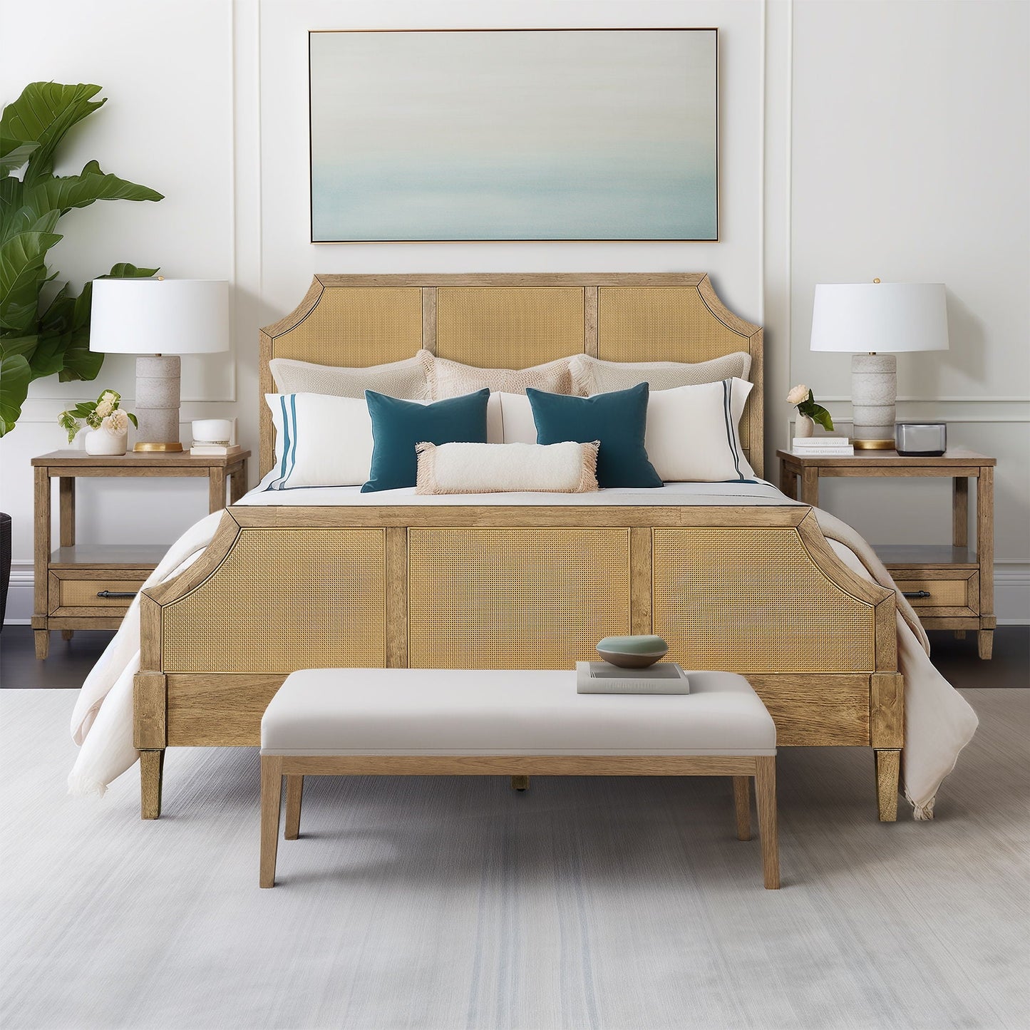 Salina - Woven Cane Queen Platform Bed - Toasted Almond Martha Stewart