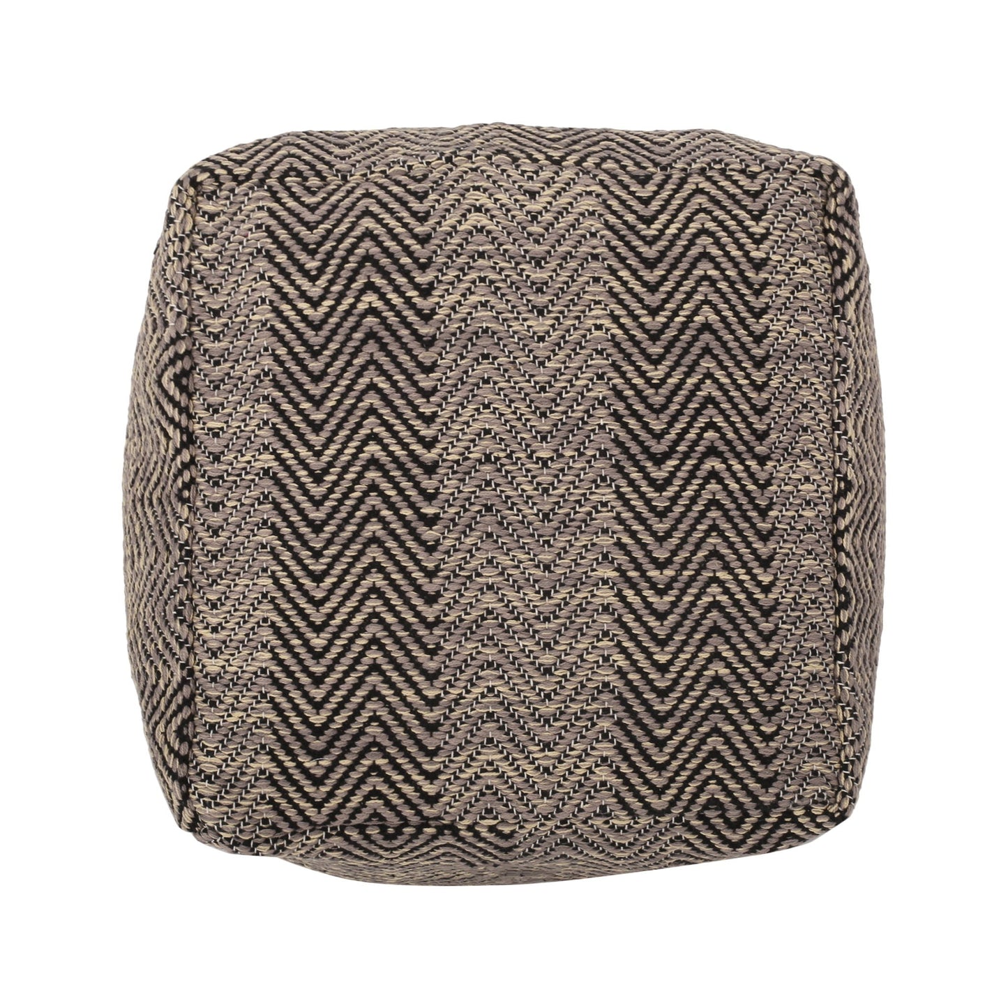 Barracuda - Handcrafted Cotton Pouf With Chevron Pattern - Brown / Beige Home Essentials