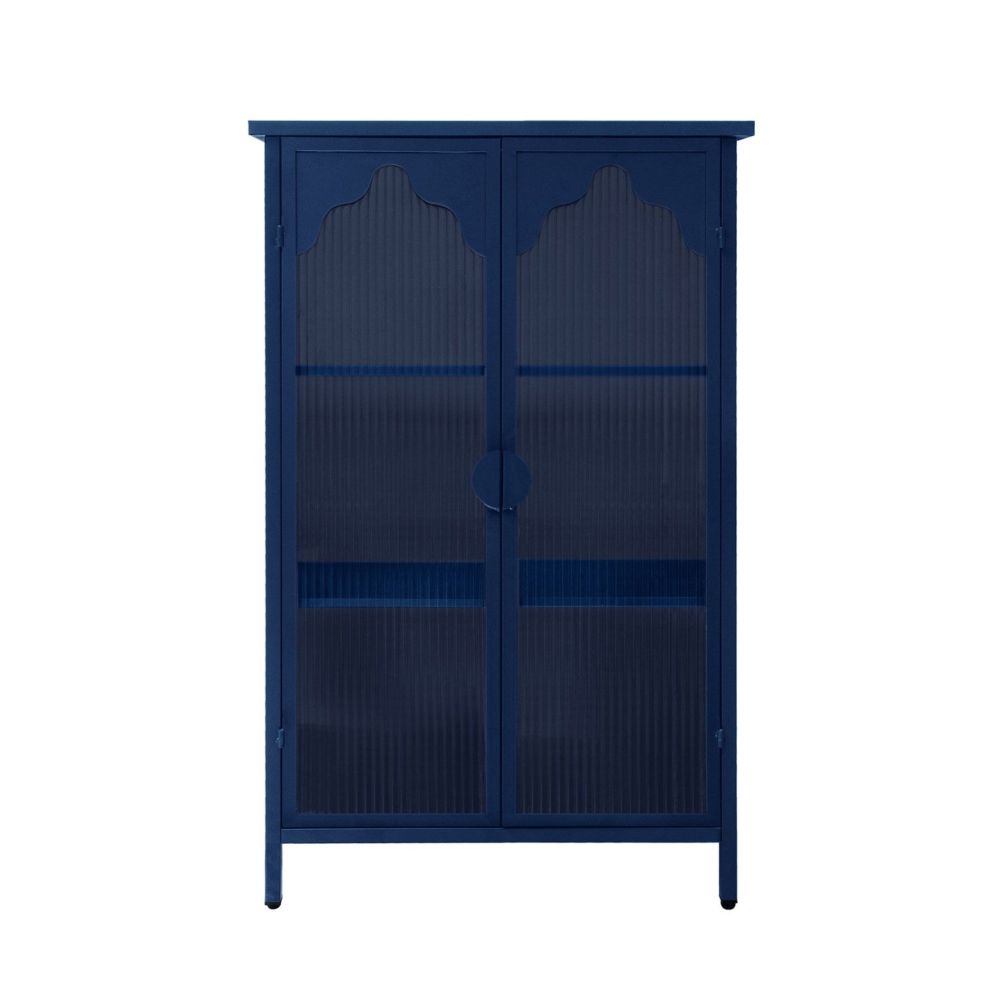 2 Doors Metal Storage Cabinet Display Cabinet With Glass Doors Metal Kitchen Sideboard Buffet Cabinet Glass Storage Cabinet For Dining Room Living Room Bedroom - Dark Blue Home Essentials