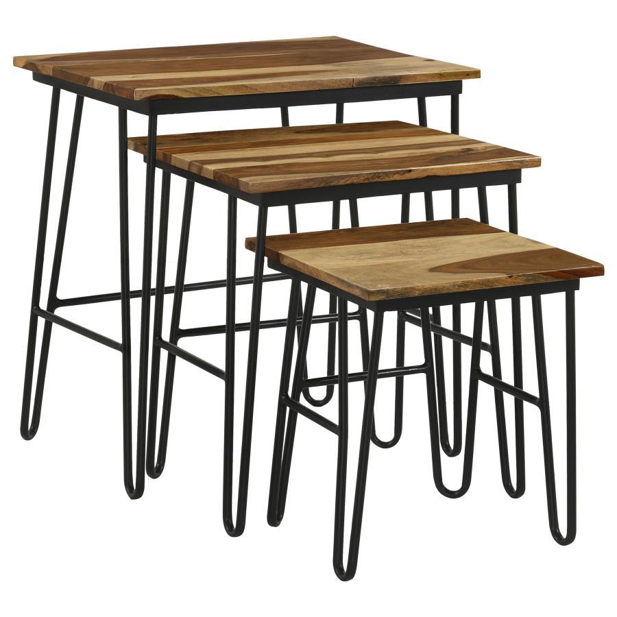 Nayeli - 3 Piece Solid Sheesham Wood Nesting Tables - Natural CoasterElevations