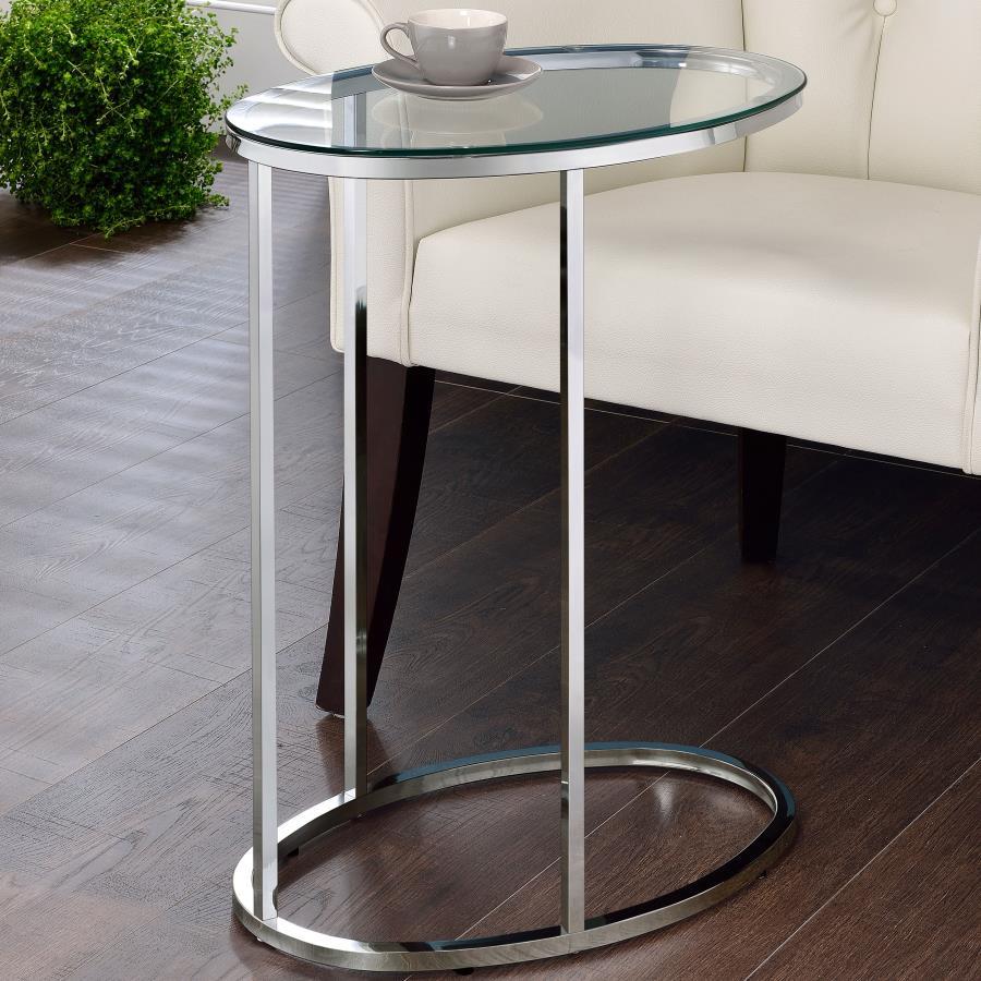 Kyle - Oval Glass Top C-Shaped Sofa Side Table - Chrome CoasterEveryday