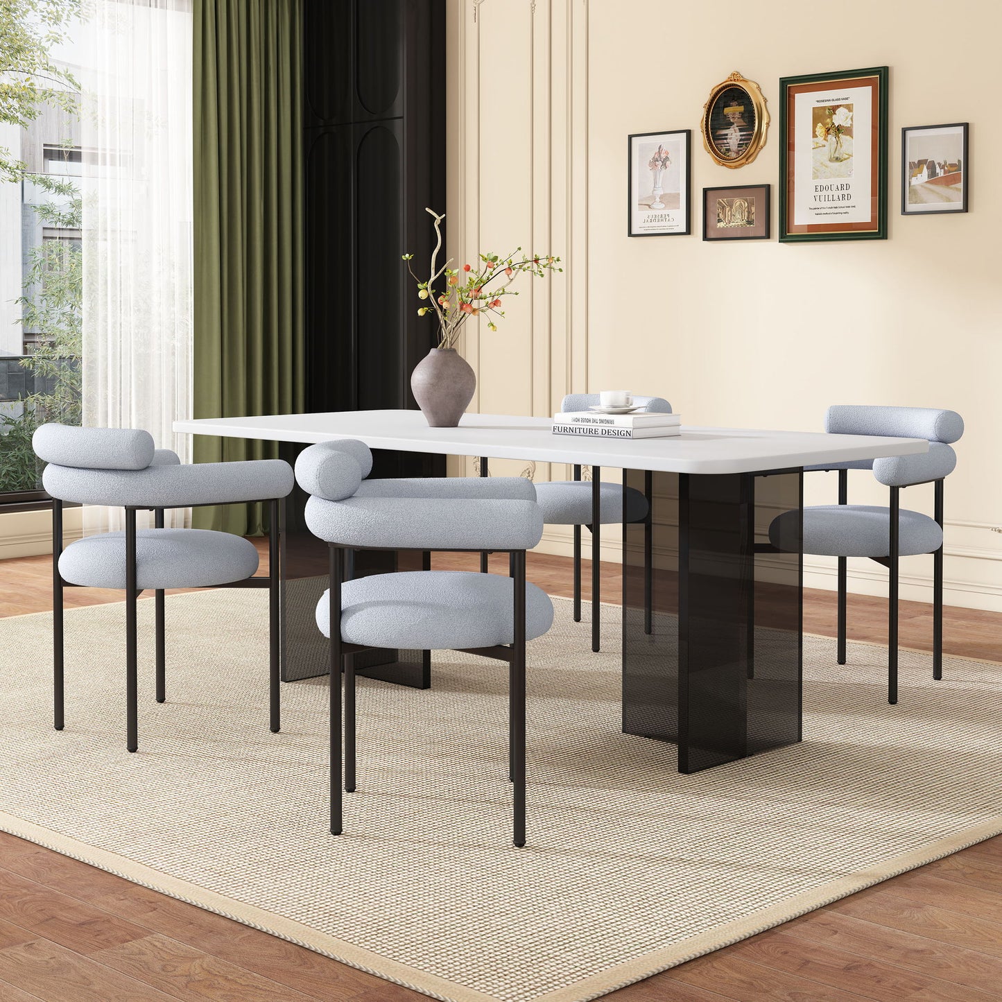 Contemporary Upholstered Armchair Dining Chairs With Metal Legs (Set of 2) Noble House