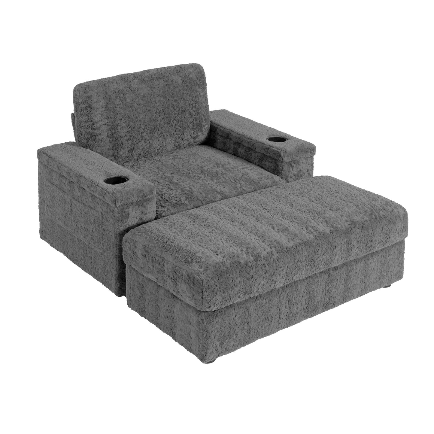 Oversized Chaise Lounge Indoor Rabbit Fur Sofa Bed With Storage Ottoman And Armrests Cup Holders With Deep Seat Luxe & Co.