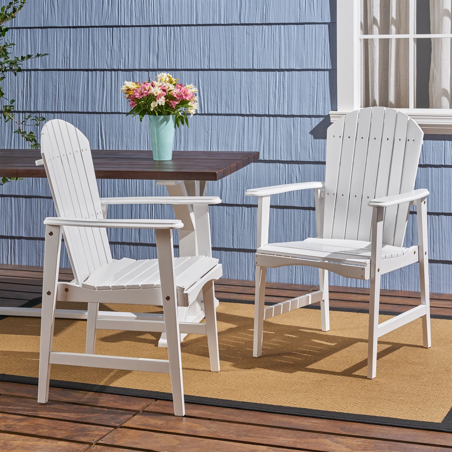 Outdoor Weather Resistant Acacia Wood Adirondack Dining Chairs (Set of 2) Noble House