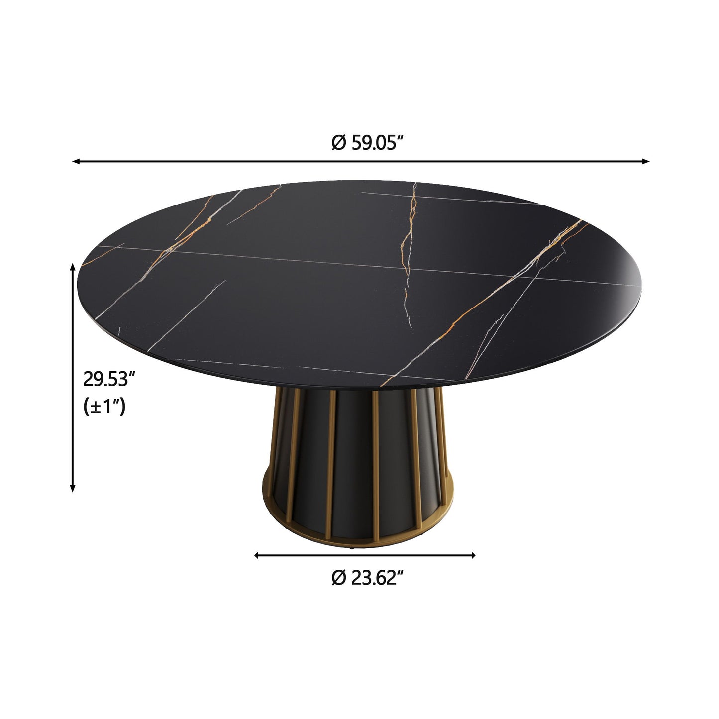 Modern Artificial Stone Round Metal Iron Base Dining Table, Can Accommodate 8 People, (Not Including Chairs) - Black Home Essentials