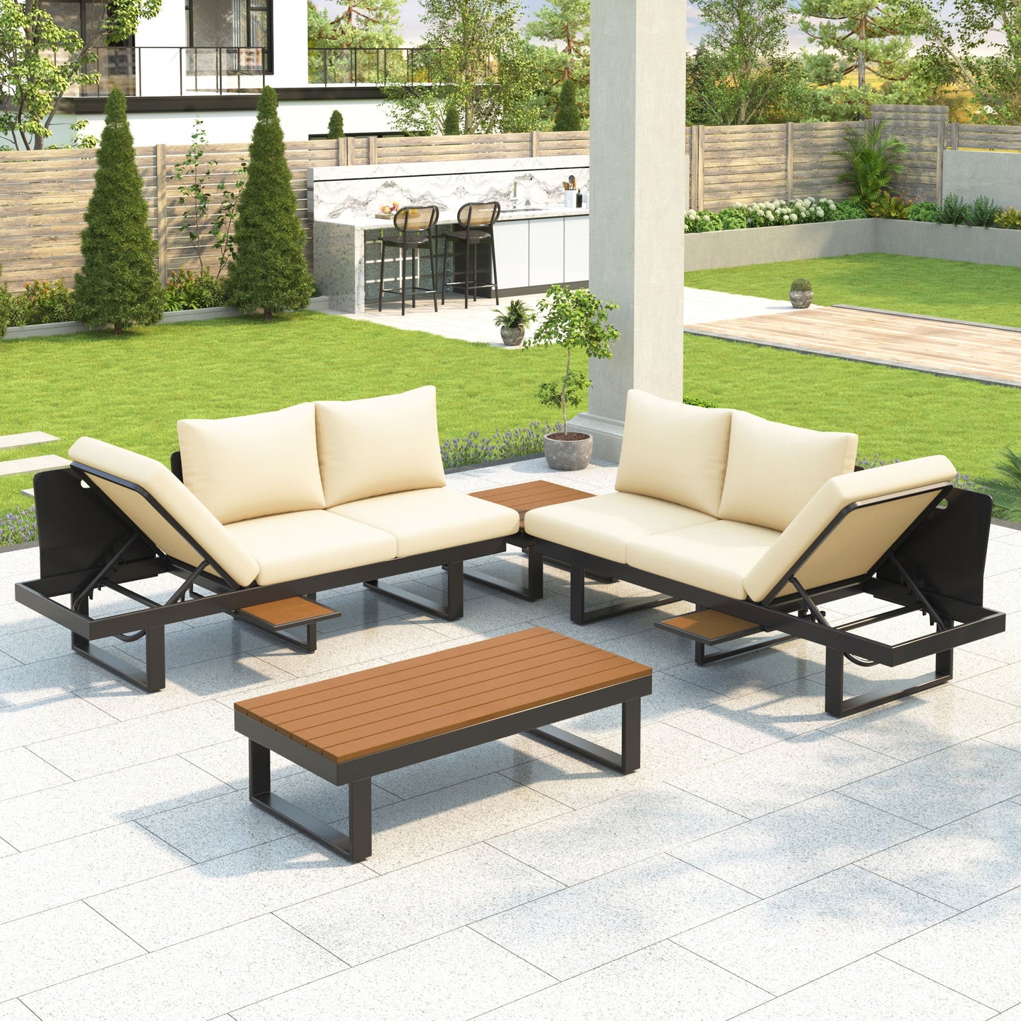 Outdoor Sectional Sofa Set With Adjustable Reclining Seats Hearth and Haven