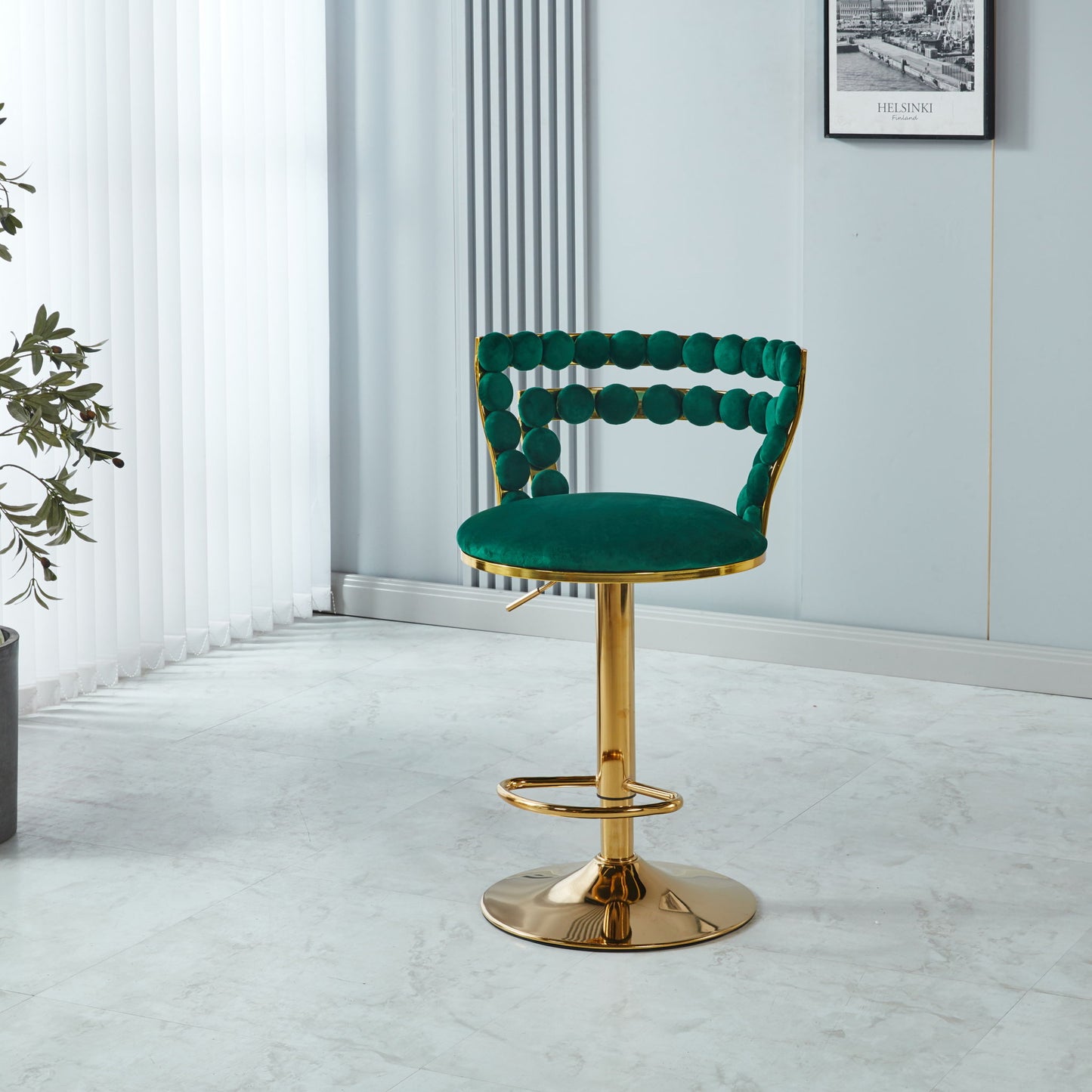 Modern Bar Chair With Iron Tube Legs, Soft Cushions And Comfortable Backrest, Suitable For Dining Room, Living Room, Cafe, Hairball Back, Bar Stool Home Essentials