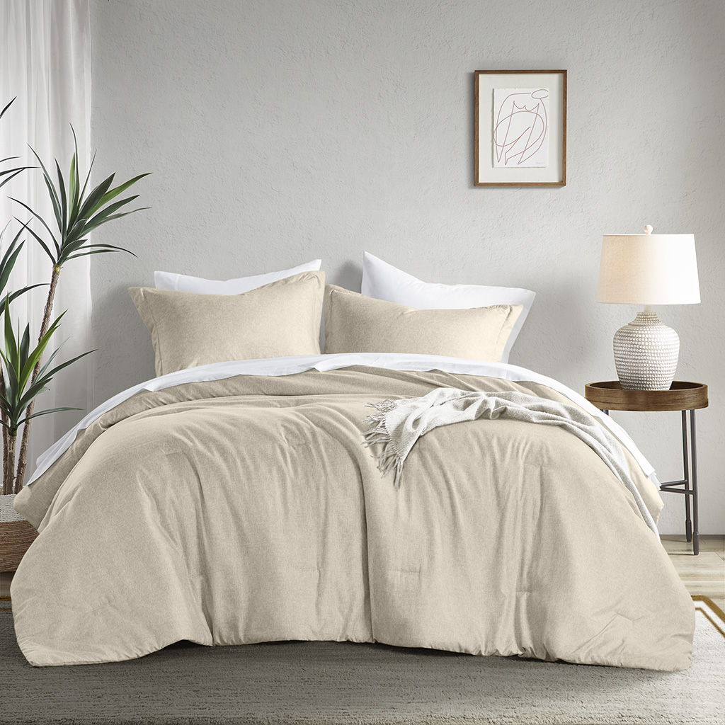 Camden - Full/Queen Chambray Print Solid Comforter Set - Neutral Super Listing