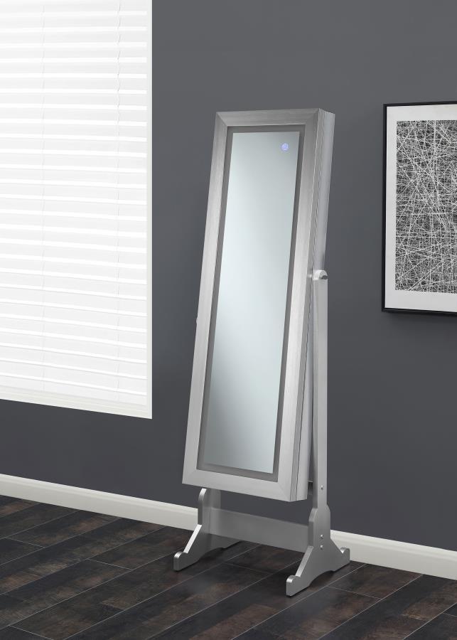 Moore - Cheval Mirror With Jewelry Storage - Silver CoasterEssence