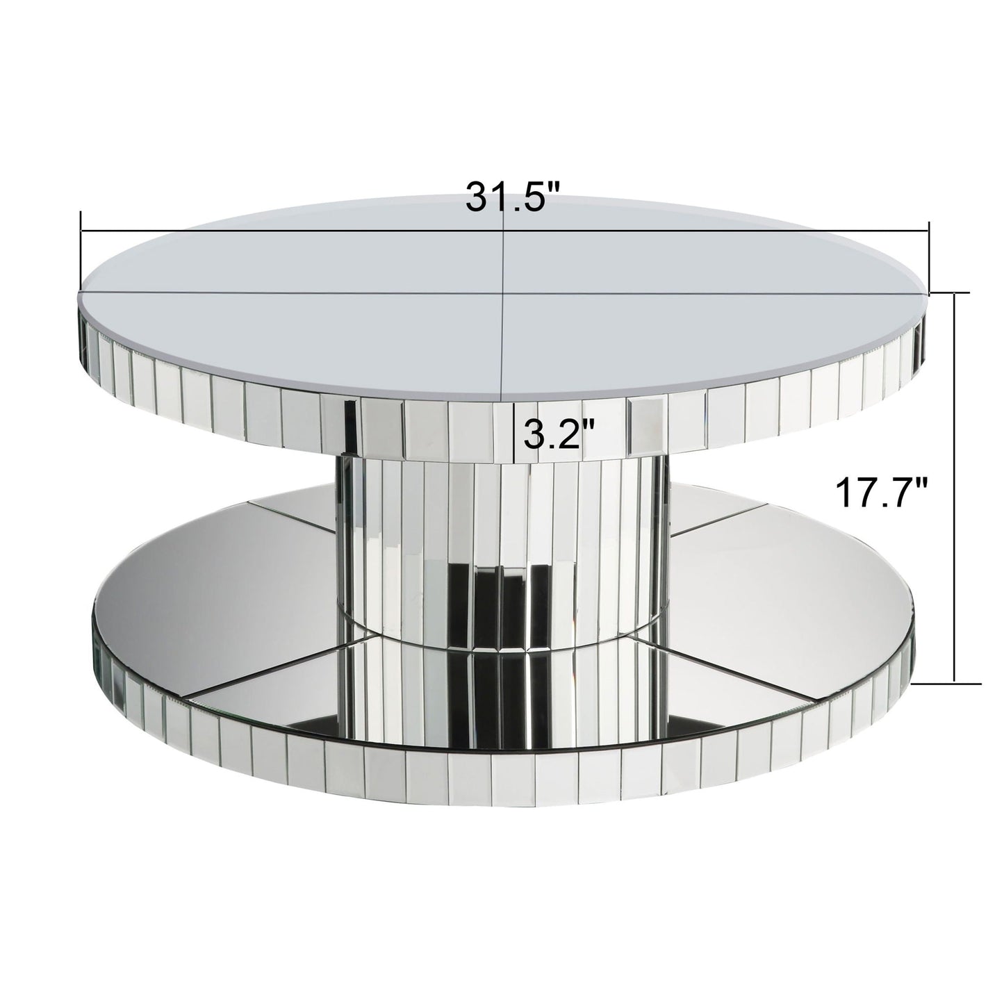 Luxury Double Tier Round Mirror Coffee & End Table With Fluted Glass Modern Sofa Side Table - Silver / Glass Home Essentials