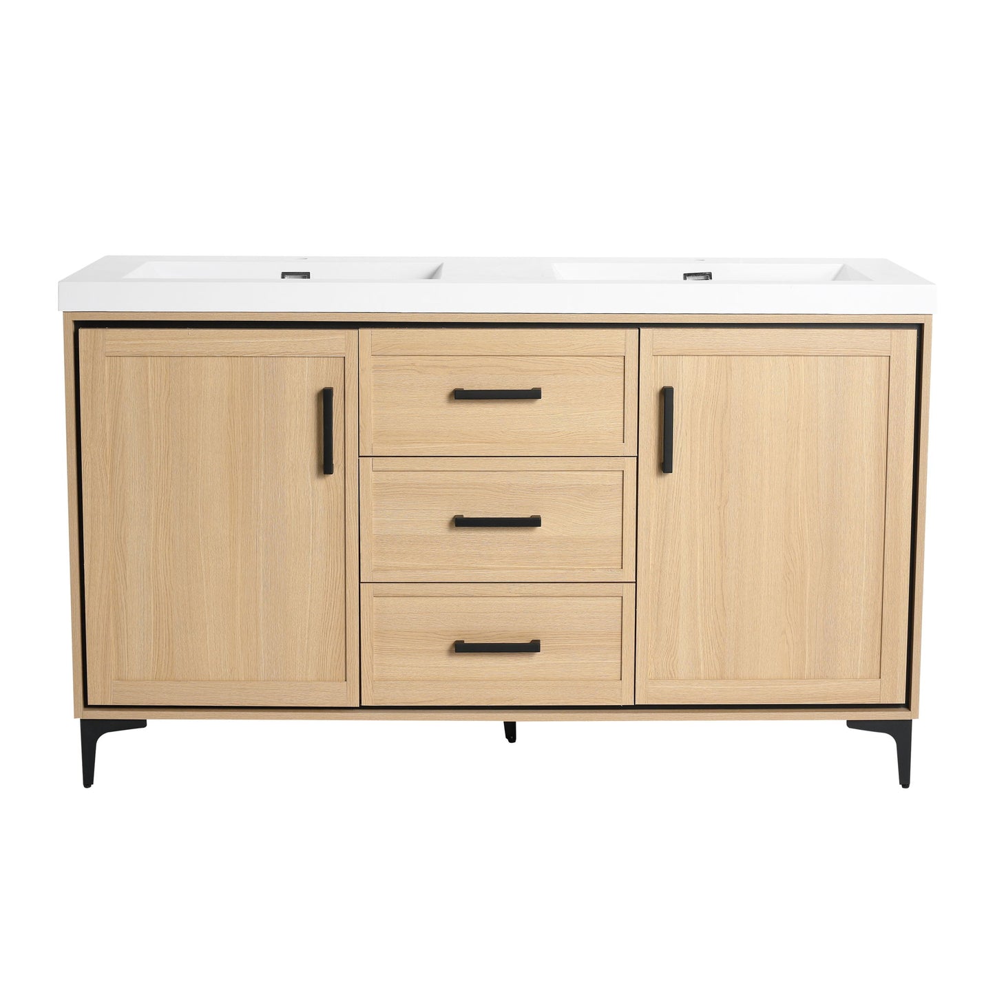 Original 60" Freestanding Bathroom Vanity With Double Resin Sink Plywood Soft Closing Doors & Drawers - Oak Home Essentials