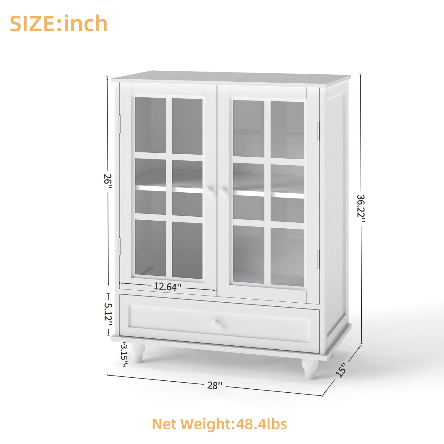 Minimalist Buffet Cabinet With Double Glass Doors And Drawer Home Essentials