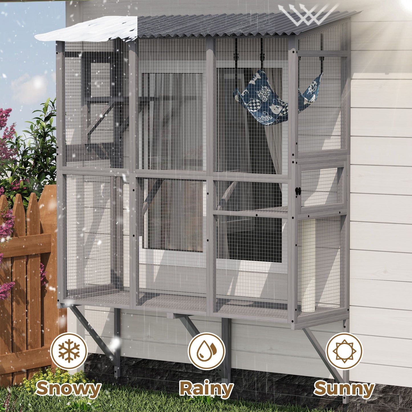 Large Walk In Outdoor Catio For Cats With Roof And 3 Access Doors - Gray Daily Nest