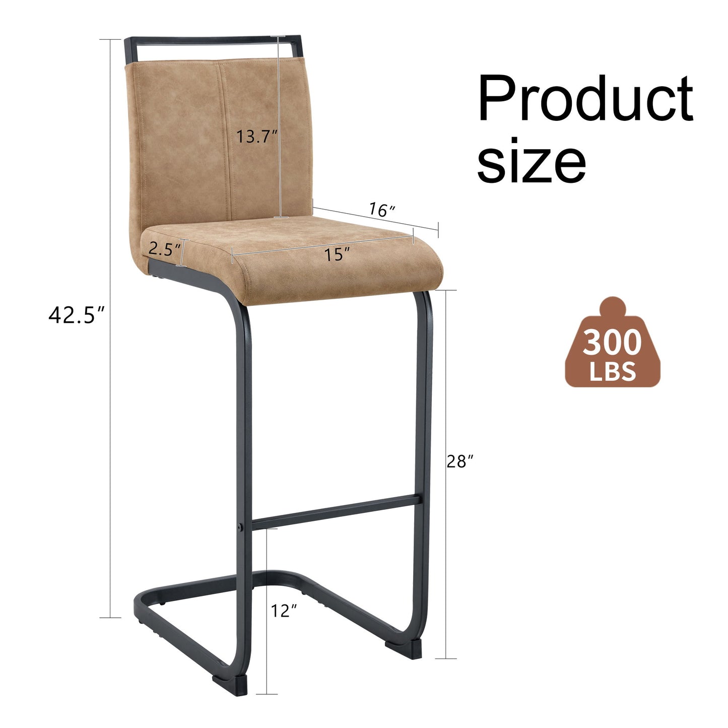 Modern Tech Fabric Bar Stool (Set of 2) With Metal Legs 42.5" Tall For Home Bar & Restaurant - Black / Brown Home Essentials