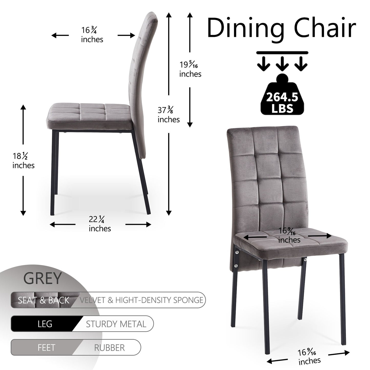 Velvet High Back Nordic Dining Chair Modern Fabric Chair With Black Legs (Set of 2) Home Essentials