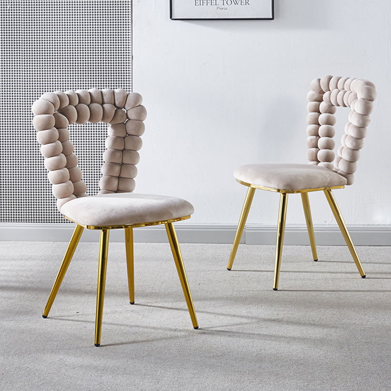 Modern Chair With Iron Tube Legs, Soft Cushions And Comfortable Backrest, Suitable For Dining Room, Living Room, Cafe, Hairball Back Home Essentials