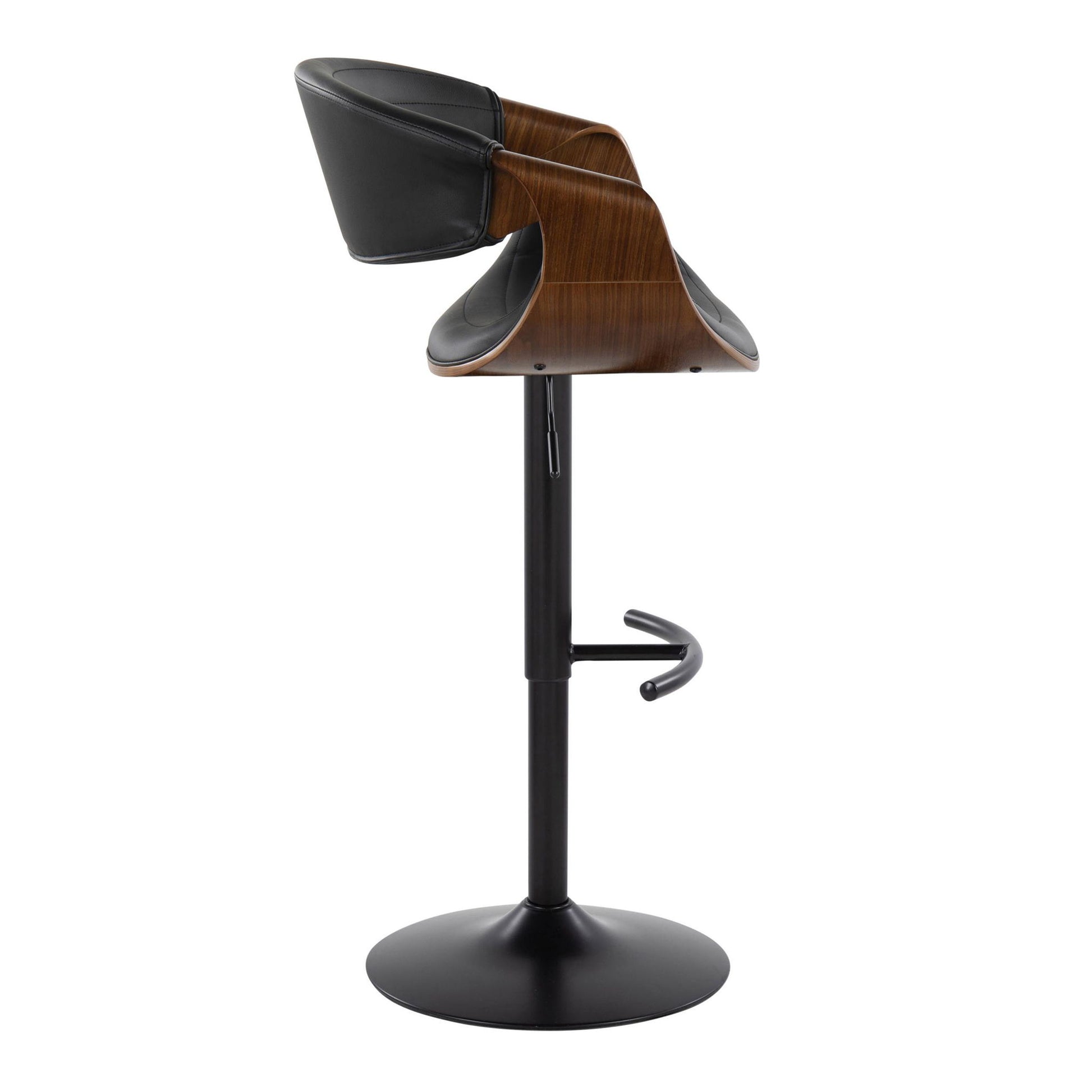 Symphony - Mid-Century Modern Adjustable Barstool With Swivel With Rounded T Footrest (Set of 2) - Black / Walnut / Black Lumi Source