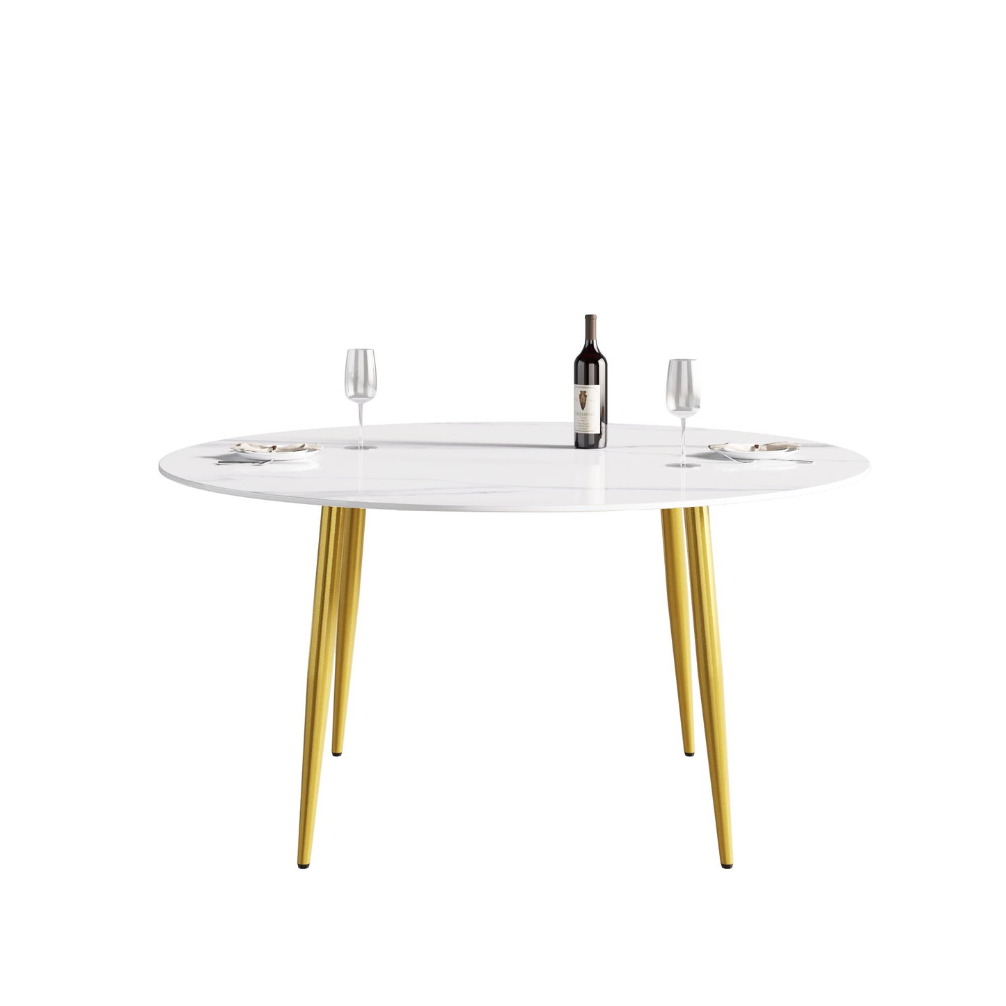 Modern Man-Made Stone Round Metal Dining Table-Position For 6 People Home Essentials