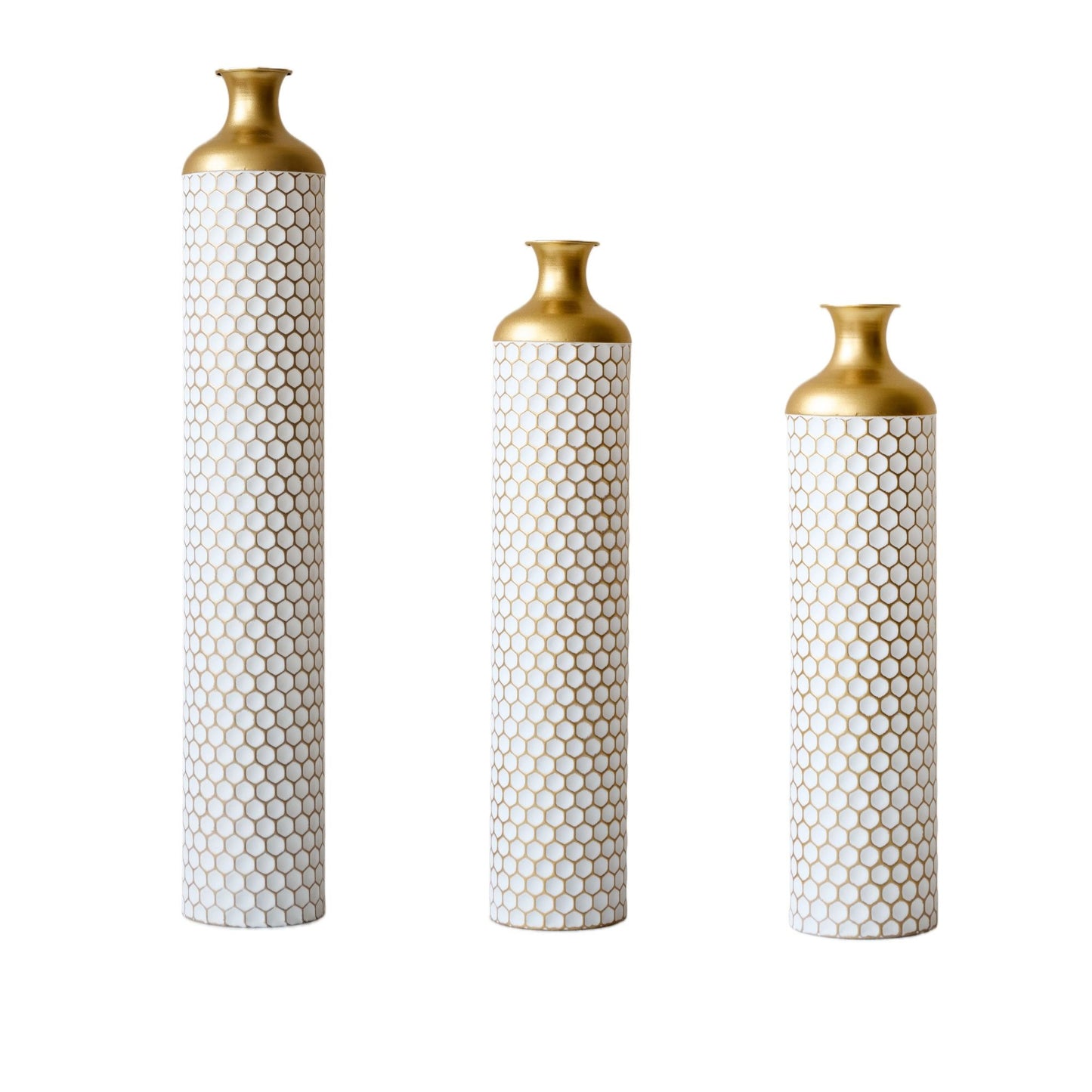 3 Piece Set Gorgeous Home Decoration Large Glazed Floor Vase Decoration Home Droplet Shaped - Gold / White Daily Nest